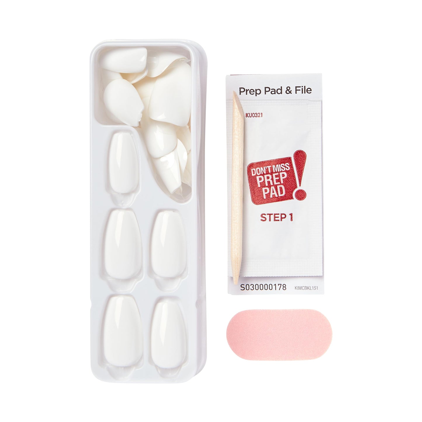 KISS imPRESS No Glue Mani Press On Nails, Color, 'Frosting', white, Medium Size, Coffin Shape, Includes 30 Nails, Prep Pad, Instructions Sheet, 1 Manicure Stick, 1 Mini File (Pack of 2)