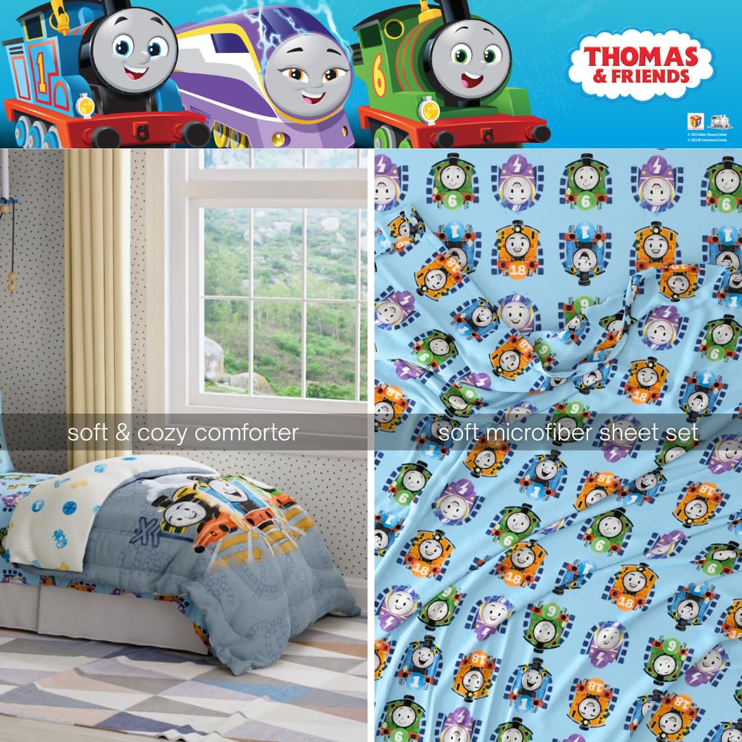 Thomas & Friends 4 Piece Toddler Bed Set – Super Soft & Cozy Reversible Microfiber Comforter and Sheets (Officially Licensed Product) By Franco