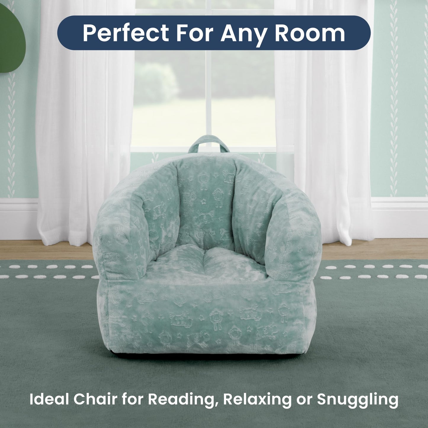Delta Children - Serta Kids Plush Barrel Toddler Chair, Soft Foam Chair Bean Bag Chair Alternative for Boys and Girls, Cozy Seat for Reading, Watching Cartoons, Playroom Nursery Bedroom, Sage