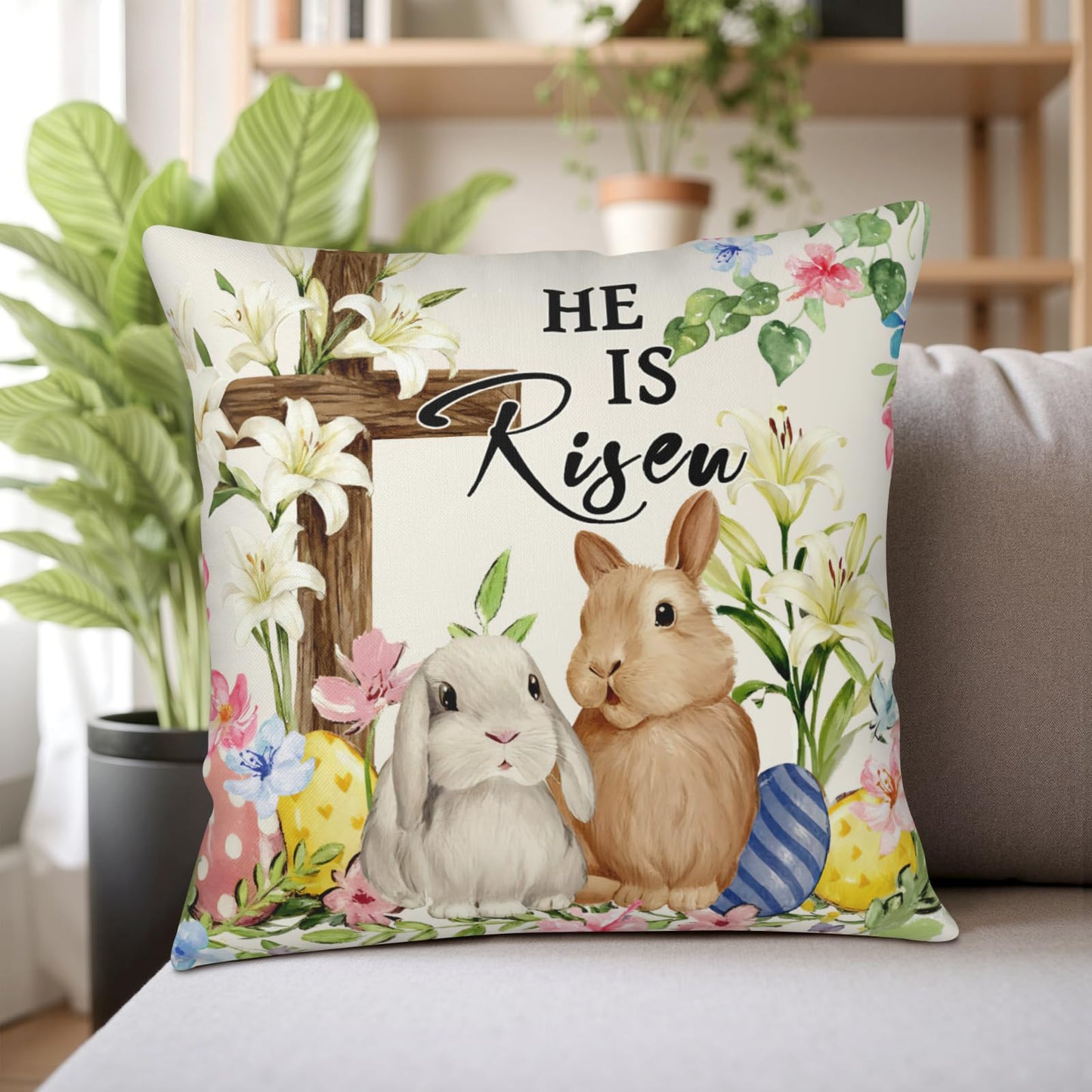 ABSOP Easter Bunny Pillow Covers 18x18 Inch Rabbit Pattern Decorative Throw Pillow Covers Set of 2 Spring Holiday Pillowcases for Couch Bedroom Home Decor