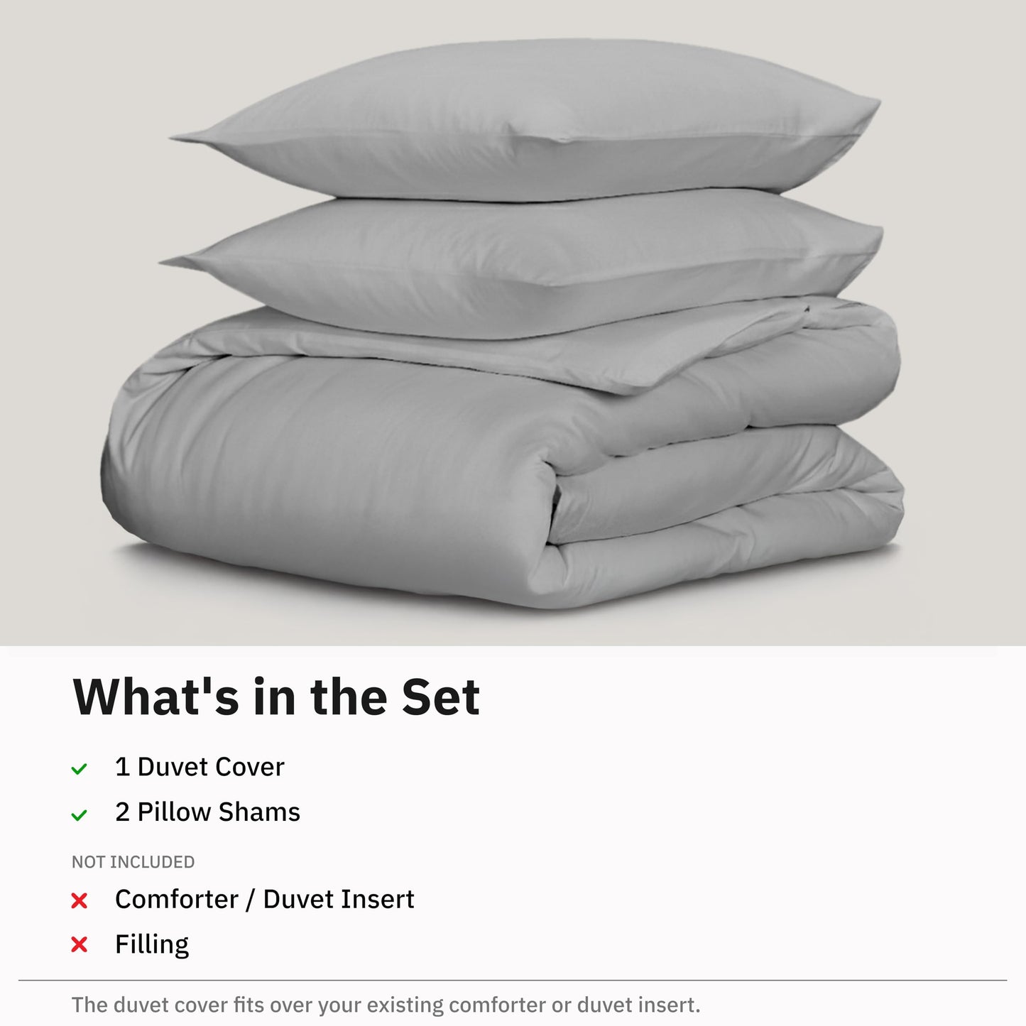 California Design Den 3 Pc Duvet Cover Set Queen Size/Full Size - Winner Good Housekeeping Best Bedding Awards 2025, 400 Thread Count Sateen, 100% Cotton, Button Closure, Corner Ties - Light Grey