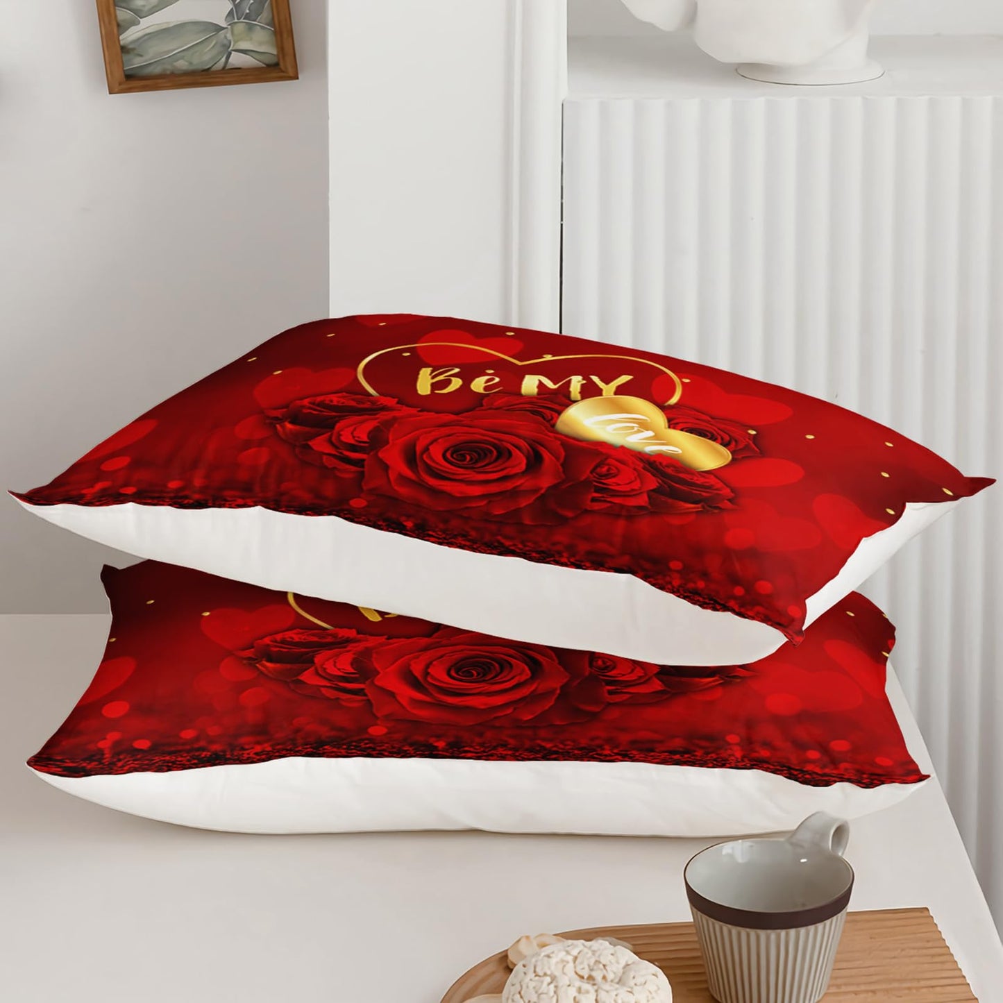 QOOMO Red Rose Kids Bedding Set,Plant Print Comforter Set Queen Size for Boys Girls Teen Room Decorat,Soft Lightweight Bed Set All Season,1 Comforter 2 Pillowcases