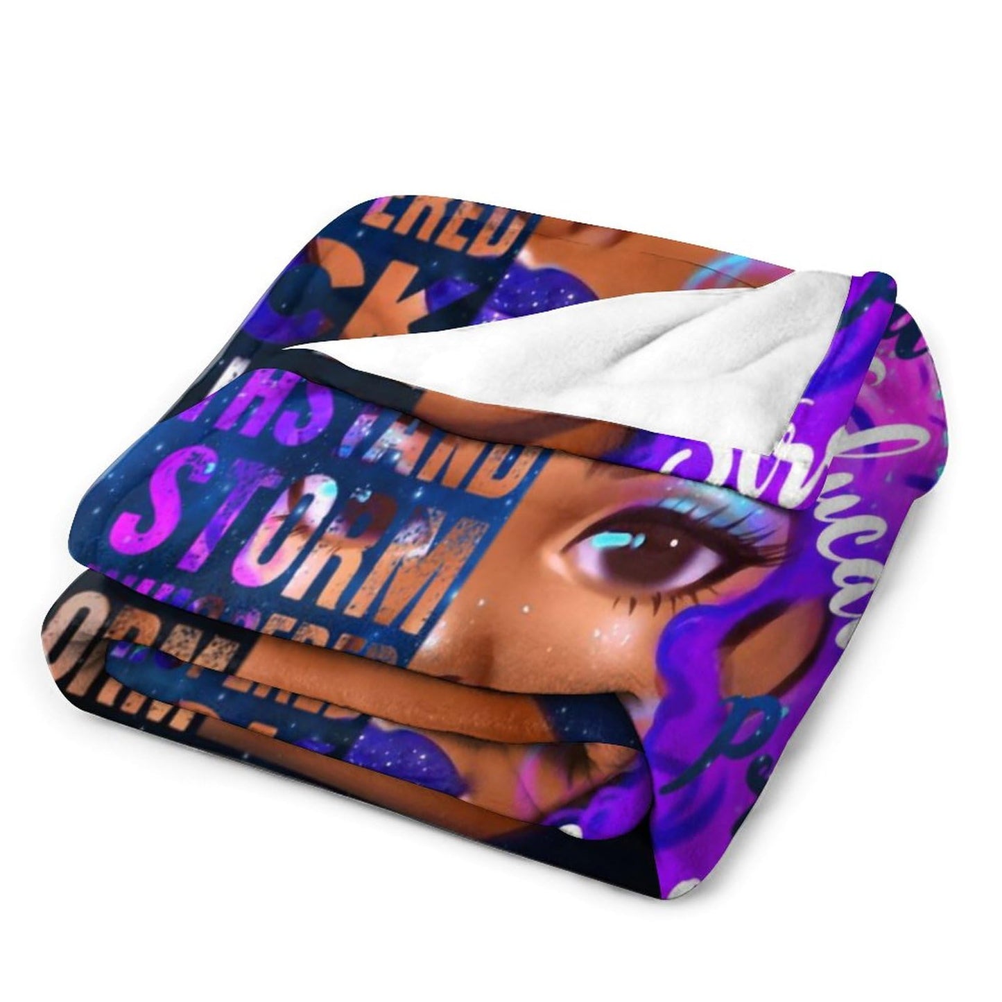 African American Woman Bedding Fleece Throw Blanket, Beautiful Purple Hair Black Grils Inspirational Quotes All Season Flannel Soft Warm Microplush Lightweight Thermal for Sofa Bed Bedroom 40"x50"