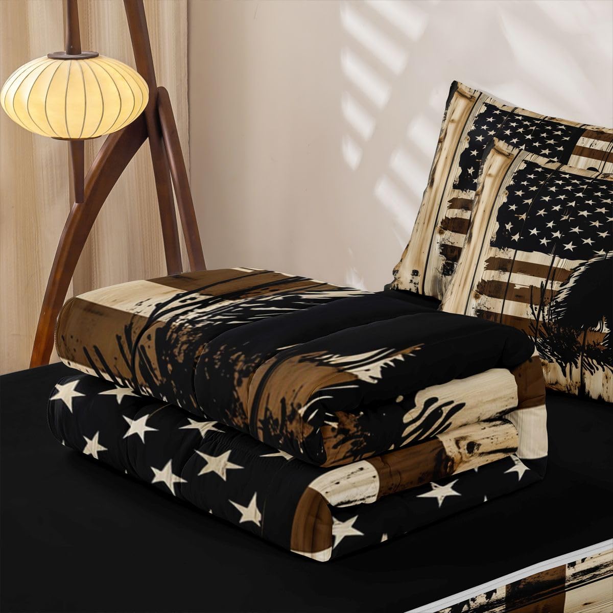 Feelyou Bear Zipper Bedding for Kids Wild Animal Twin Comforter Set with Fitted Sheet 2 Pillowcases American Flag Bed in a Bag Soft Lightweight Microfiber