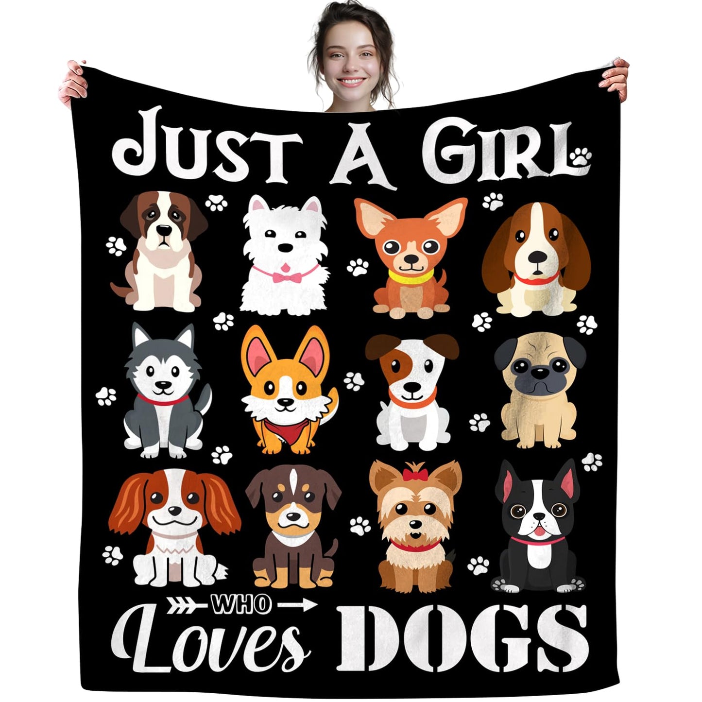 Dog Blanket Puppy Plush Gifts Just A Girl Who Loves Dog Blankets Ultra Soft Cozy Flannel Throw Blankets Bedding for Kids Girls Adults Women Gifts 50"x40"