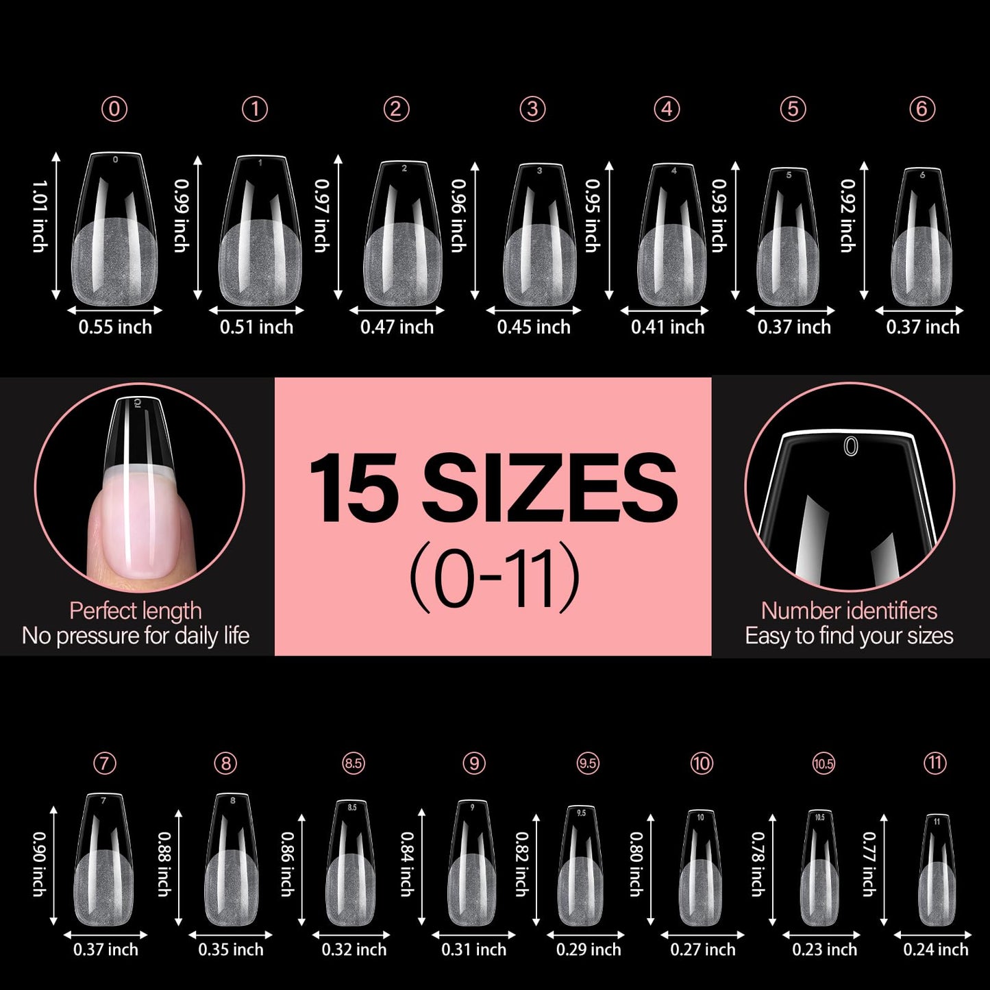 AILLSA Long Coffin Nail Tips - 240pcs Thickened Pre-shaped False Nail Tips Half Matte Nails Tips, Acrylic Fake Nails Extension for Home Salon DIY
