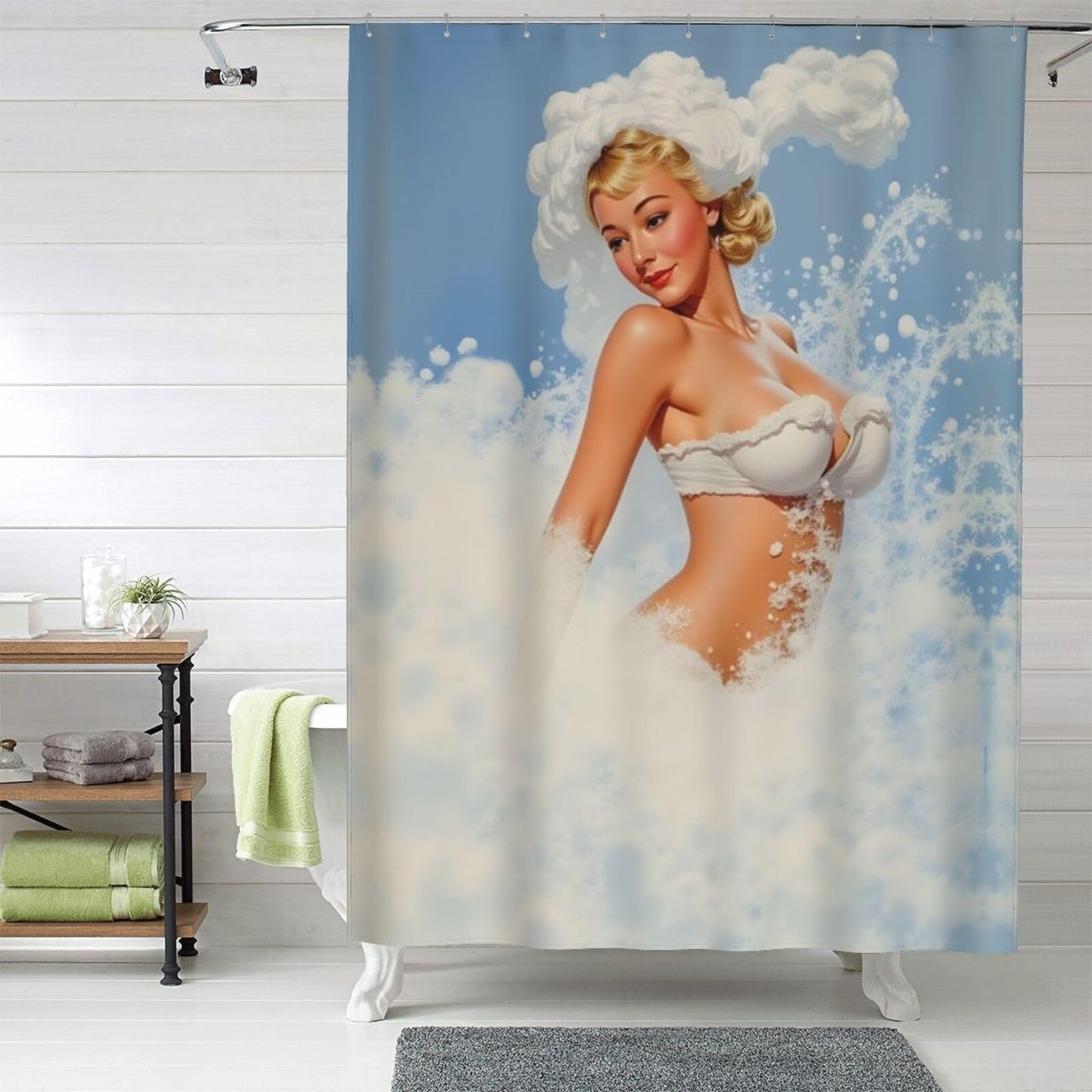 HEILIVIO Shower Curtain Retro Shower Girl Waterproof Fabric Stylish Durable Bathroom Decor,Quick-Dry,60x72inches,Includes Hooks