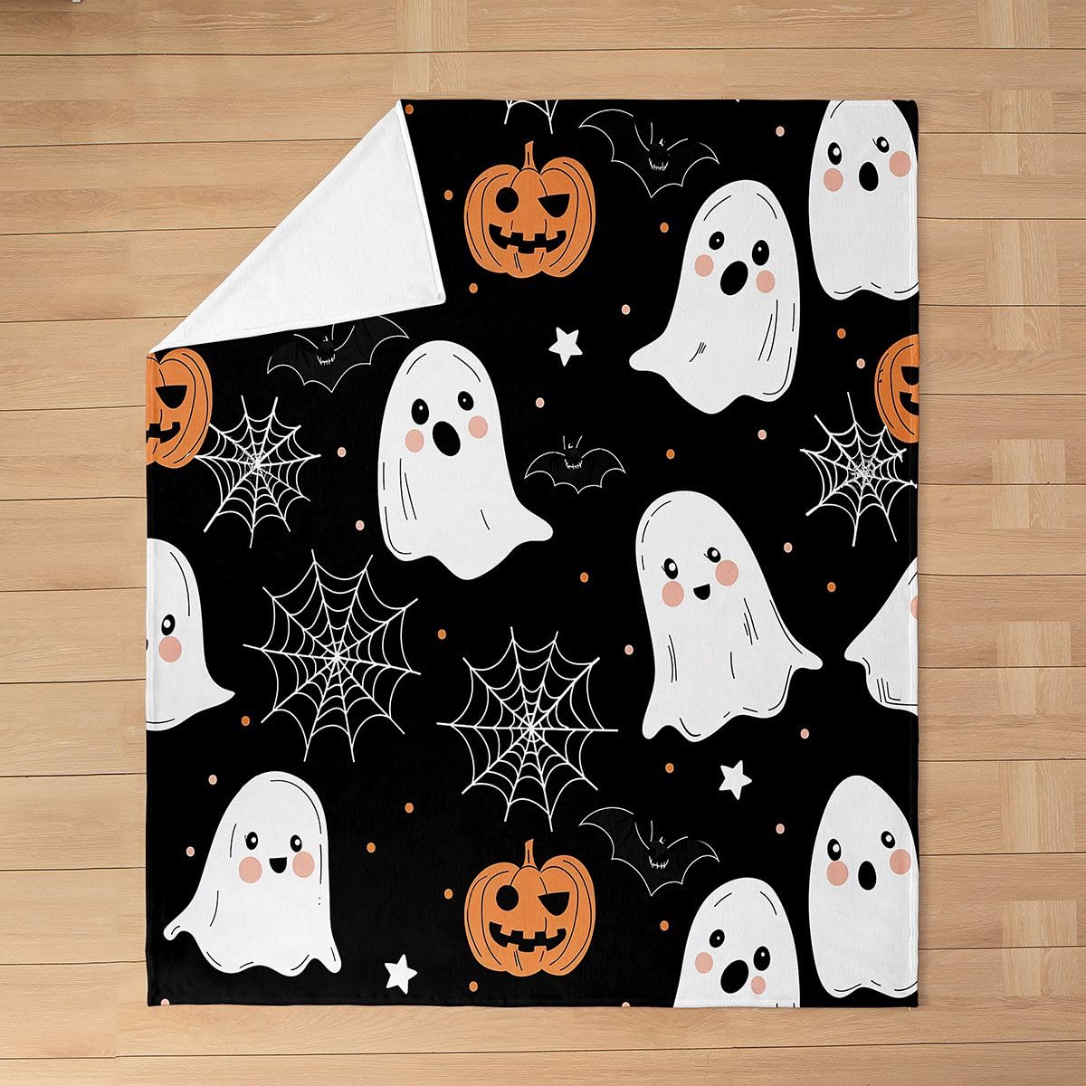 Feelyou Ghost Flannel Blanket Plush Fuzzy Halloween Themed Fleece Throw Blanket for Boys Girls Trick or Treat Plush Lightweight Sofa Throw Spooky Pumpkin 40"x50" for Bed Couch Chair Living Room