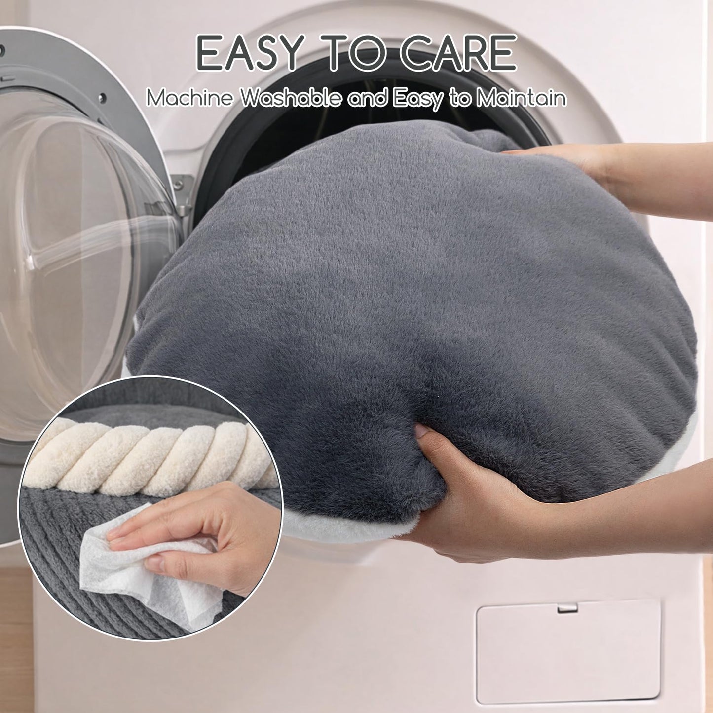 Hollypet Cat Bed for Indoor Cats Kitty Beds, Round Washable Fluffy Small Dog Bed, Soft Cozy Plush Pet Beds for Puppy and Kitten with Non-Slip Bottom (20" D * 8" Th, Gray)