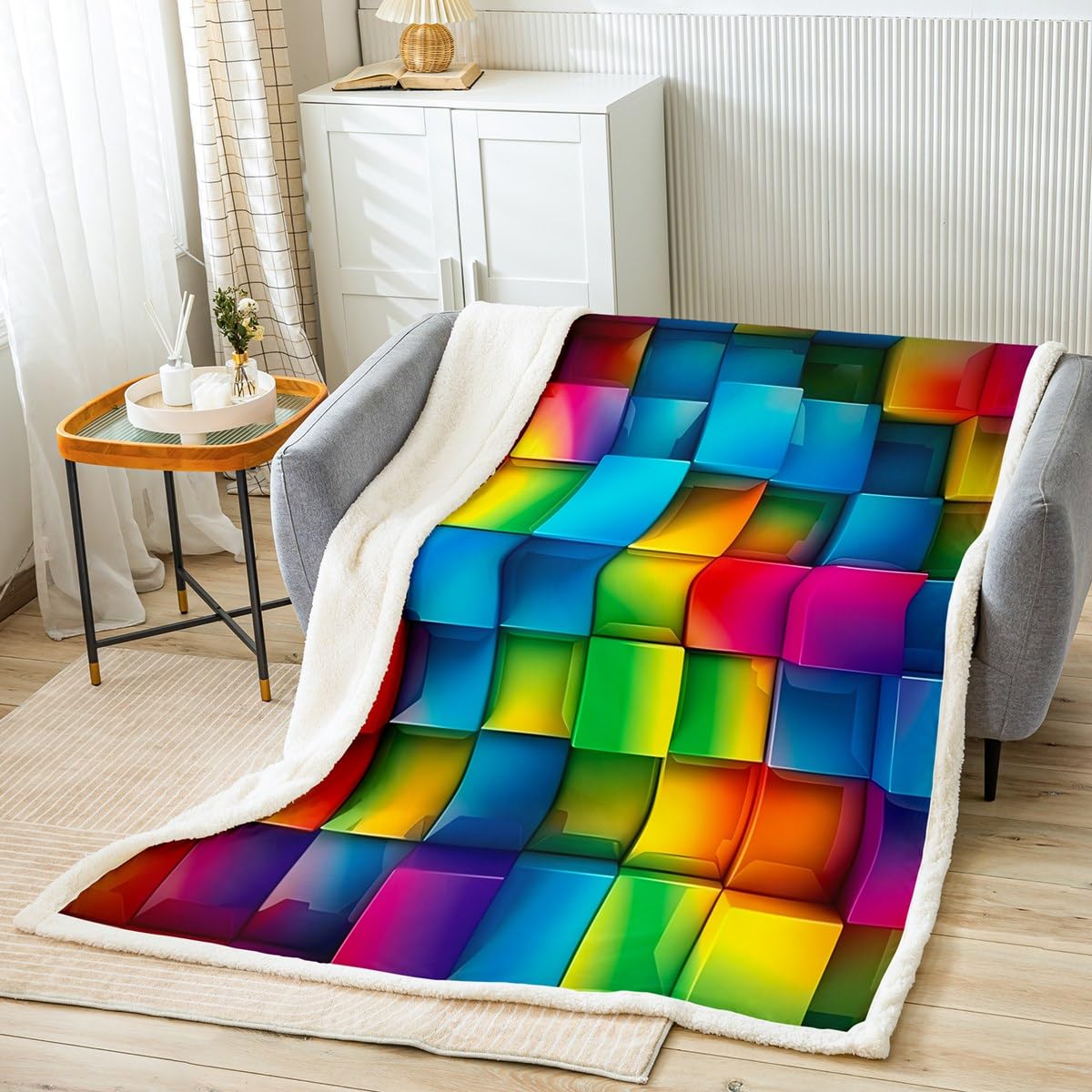 Feelyou Fleece Throw Blanket Throw 50"x60" Kids Color Building Blocks Sherpa Blanket Plush Fuzzy Boys Girls Teens Colorful Toy Brick Modern Fashion Art for Bed Couch Chair Living Room