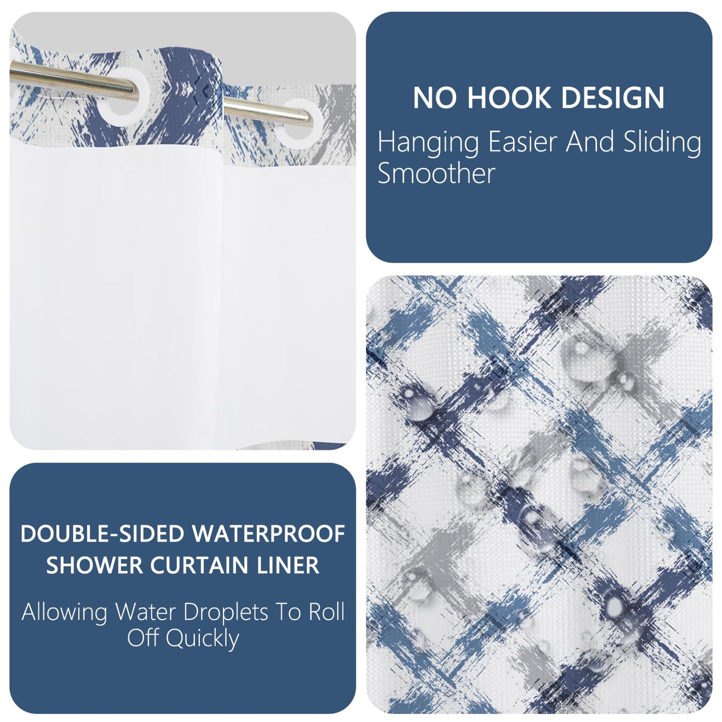 NAEMBCU No Hook Waffle Shower Curtain with Snap in Liner 71x74 Inch