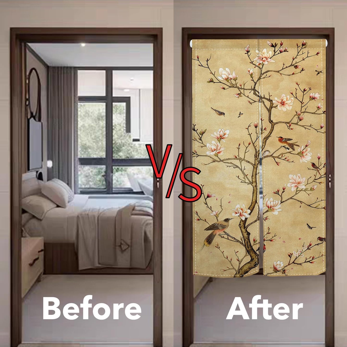 Leowefowa Long Japanese Noren Doorway Curtain Window Treatment Chinese Traditional Printing Door Curtain Tapestry Panel for Room Privacy Divider Home Kitchen Decor (Brown, Blossom), 33.5"x 70.9"