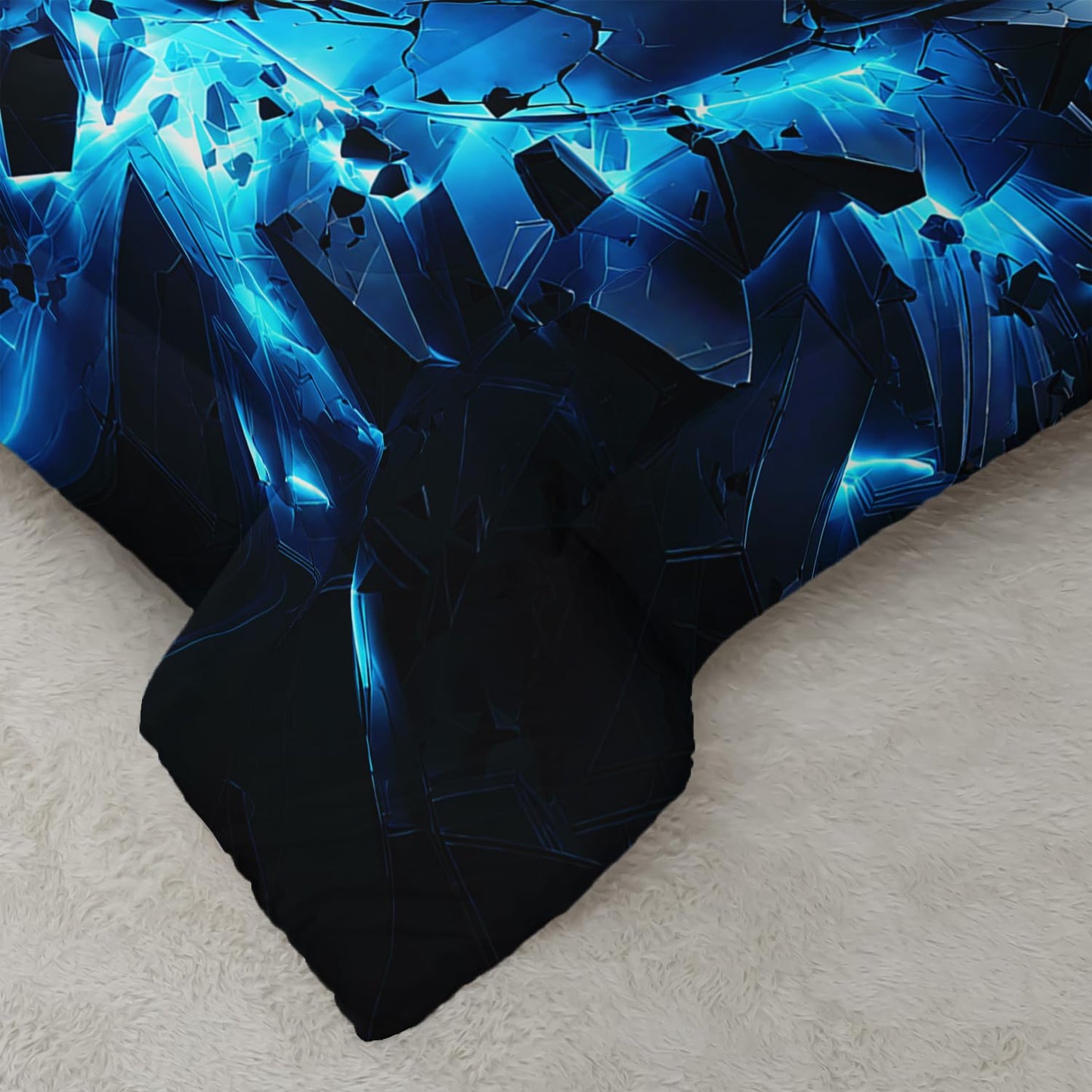 Soccer Print Comforter 3Pcs Twin Blue Sport Soccer Broken Wall Bedding Set