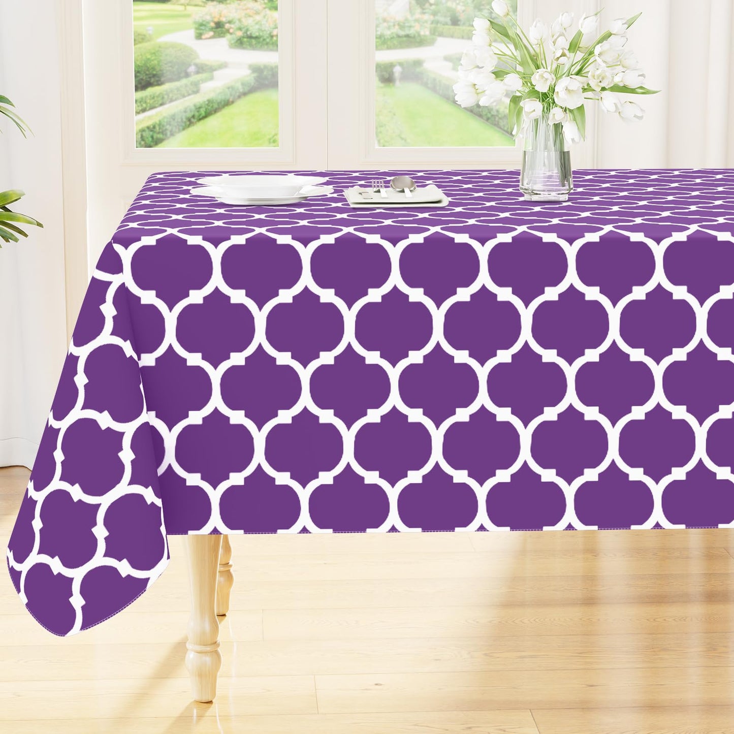 Smiry Rectangle Table Cloth, Waterproof Vinyl Tablecloth with Flannel Backing for Rectangle Tables, Wipeable Spillproof Plastic Tablecloths for Dining, Camping, Indoor and Outdoor (60"x102", Purple)