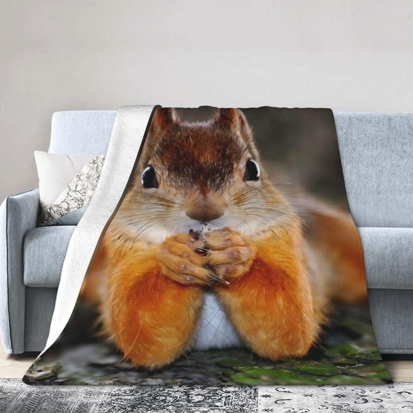Funny Squirrel Flannel Throw Blanket Lightweight Soft Warm Bed Throws for Home Couch Room Sofa Office Travel Camping Dorm Decor Adults Kids Gifts 60x50 Inch