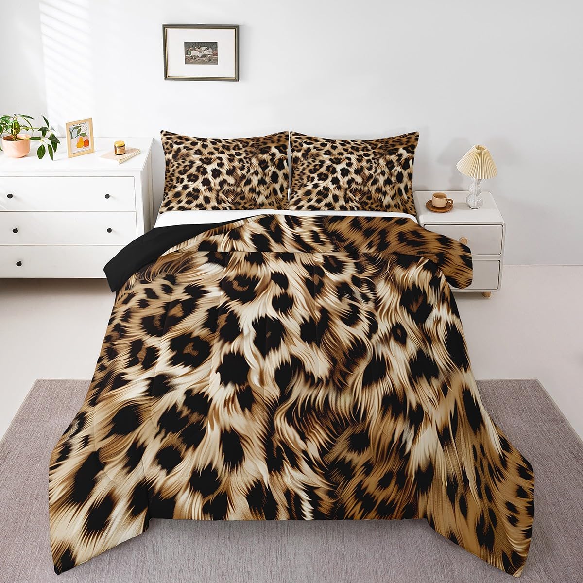 Feelyou Leopard Print Comforter Set - Cheetah Print Bedding Set for Kids - 1 Comforter Set with 2 Pillowcases - Full Size
