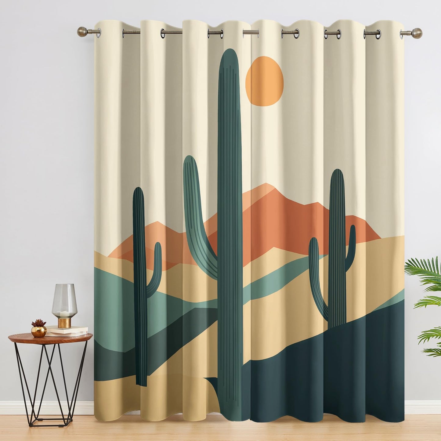 TANTANICAL Cactus Curtains for Living Room 84 Inch, Desert Plant Pattern Design Blackout Curtains, Cactus Bedroom Decor Window Drapes with Grommet, 2 Panels Set (PIU139)