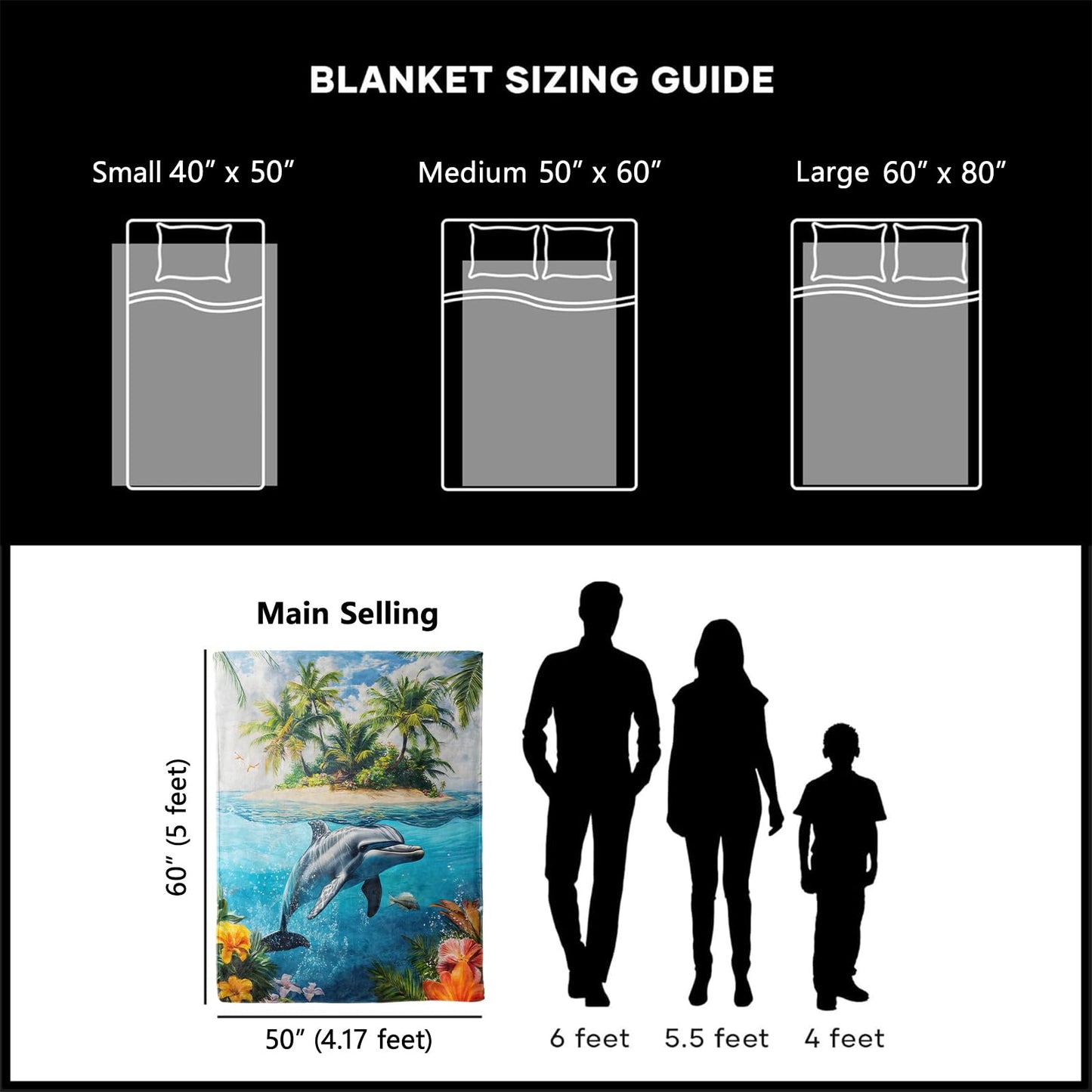 xmwjfd Cute Dolphin Blanket, Cozy Plush Tropical Island Scene Throw Blanket for Couch Bedroom Outdoor, Lightweight Soft Flannel Travel Blankets, Gifts for Women Adults Kids, Warm Decor 50"×60"