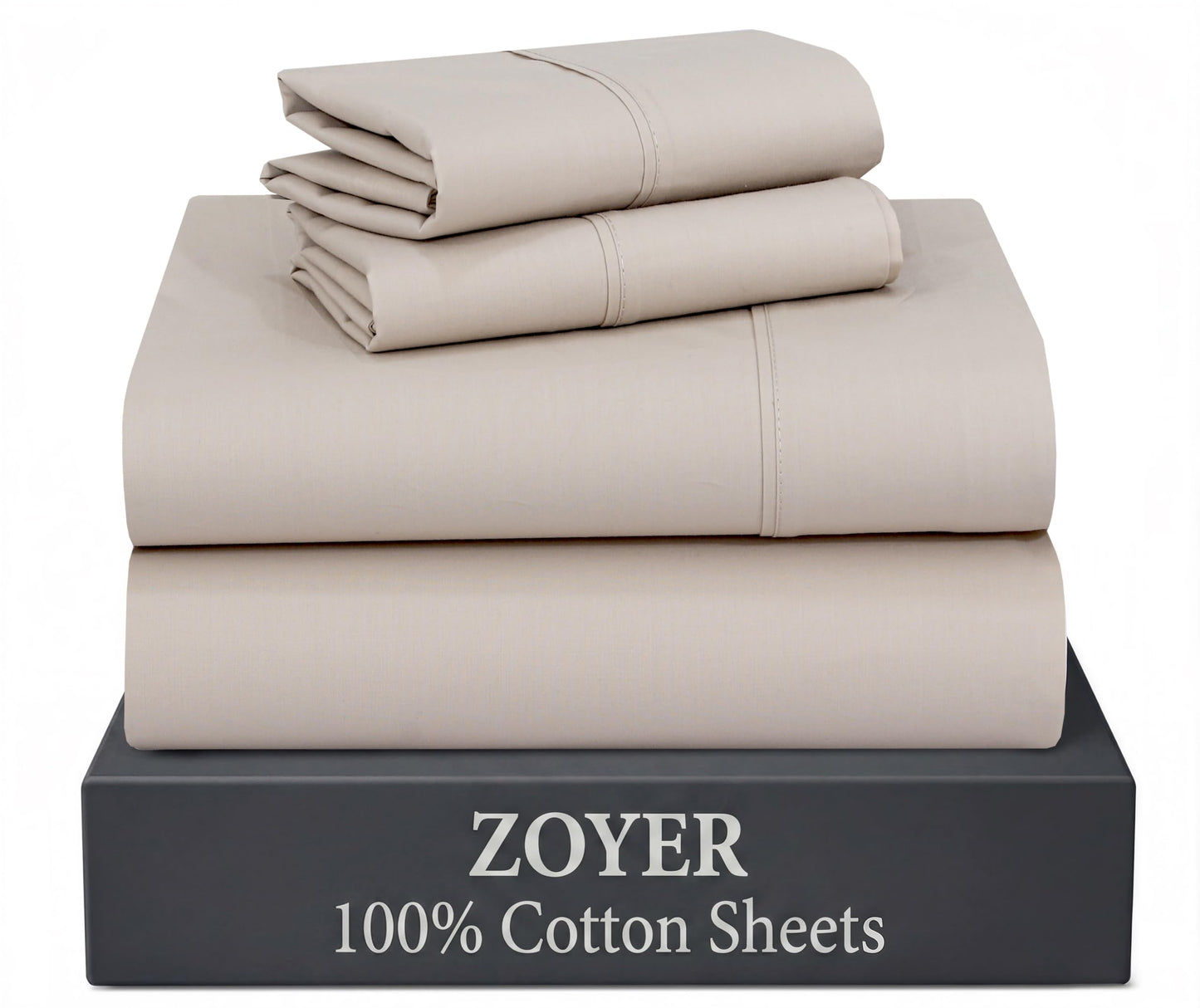 ZOYER 100% Cotton Sheets – Full Size Percale Bedding, Cooling & Breathable, Durable with a Crisp, Soft & Comfortable Feel, 16" Deep Pocket, 4-Piece Set, Soft Sand