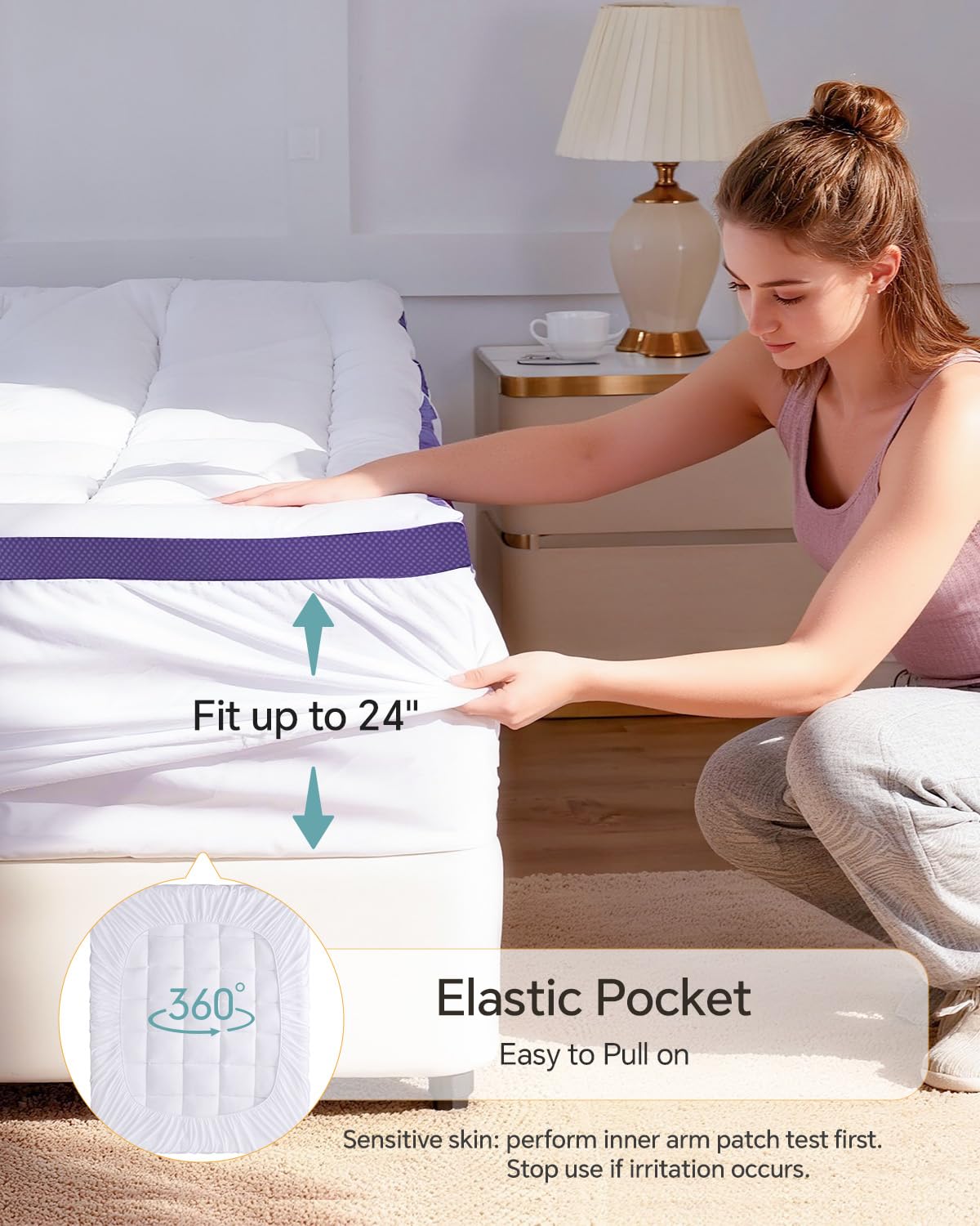ChiXpace Dual Layer 4 Inch Memory Foam Mattress Topper King - 2 Inch Gel Memory Foam and 2 Inch Pillow Top Mattress Pad, 7-Zone Egg Crate King Size Mattress Topper(White)