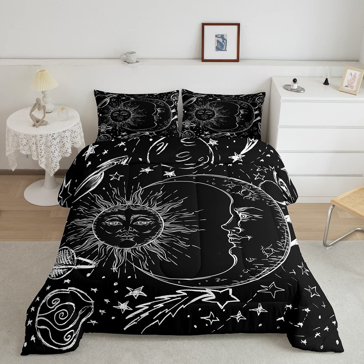 Feelyou Sun and Moon Bedding Set Twin Size Bohemian Style Comforter Set for Kids Boys Girls Galaxy Comforter Cosmic Celestial Quilt Set 1 Comforter Set with 1 Pillowcase