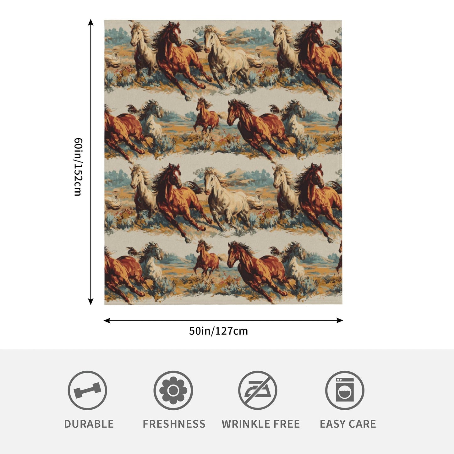 Vintage Horse Western Flannel Throw Blanket Soft Cozy Blanket for Living Room Couch Sofa Bed 50 x 60 Inches