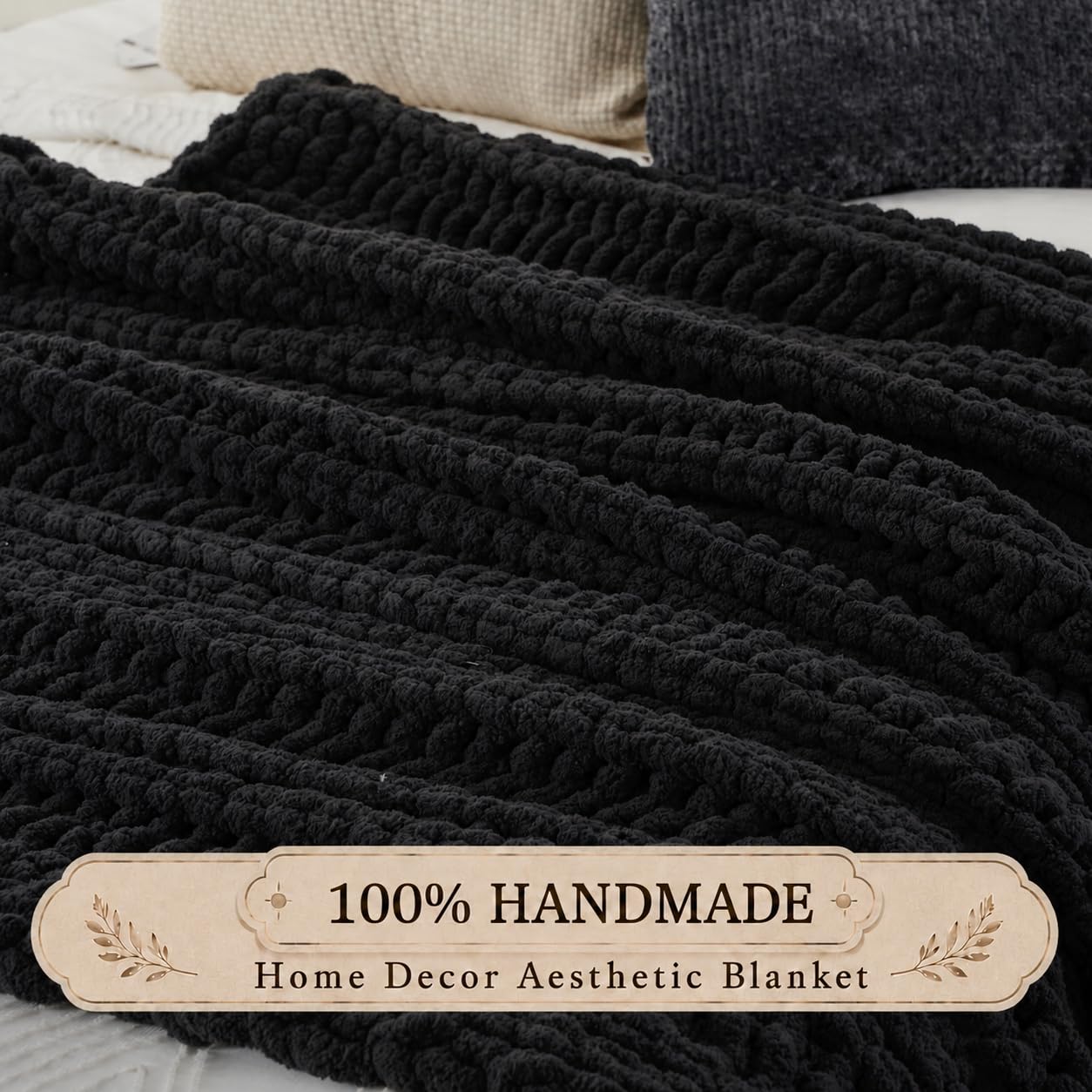 Battilo Chunky Knit Throw Blanket for Couch, Hand Made Chenille Throw Blanket, Super Soft Warm Cozy Charcoal Blanket for Bed, Sofa, Living Room, 50"x60"