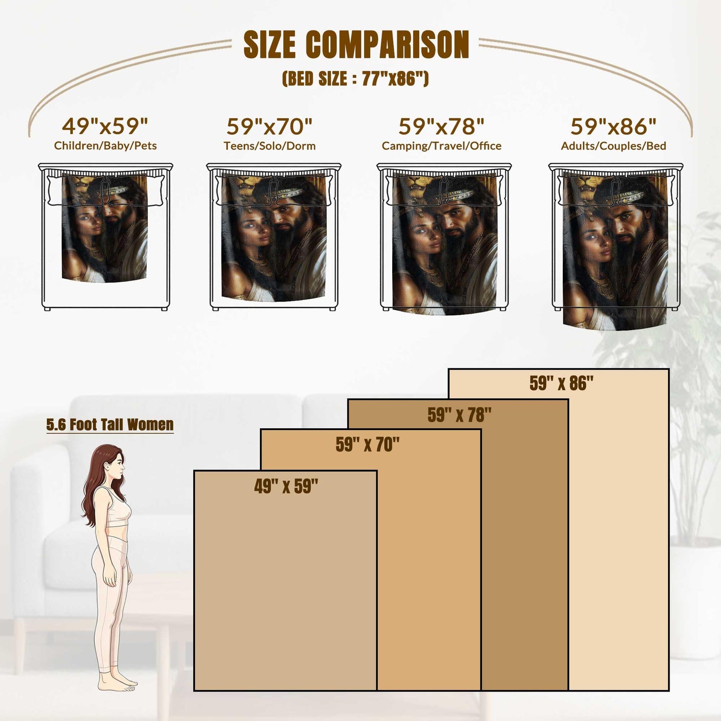 GXYAOYZG African American Couple Blanket Afro Queen King Throw Blanket Black Woman Man Throws Warm Soft Flannel Print Blankets for Couch Bed Decor Romantic (Couple - 1, 49" x 59")
