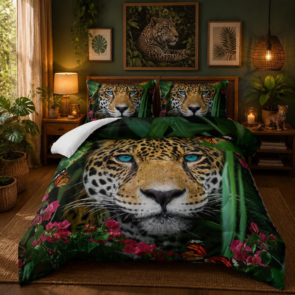 Nttopship Cheetah Print Comforter Set Leopard Comforter Set Twin Size，Wild Animal Print Comforter for Kids Teens and Adults Soft Microfiber All Season(1 Comforter & 2 Pillowcases)