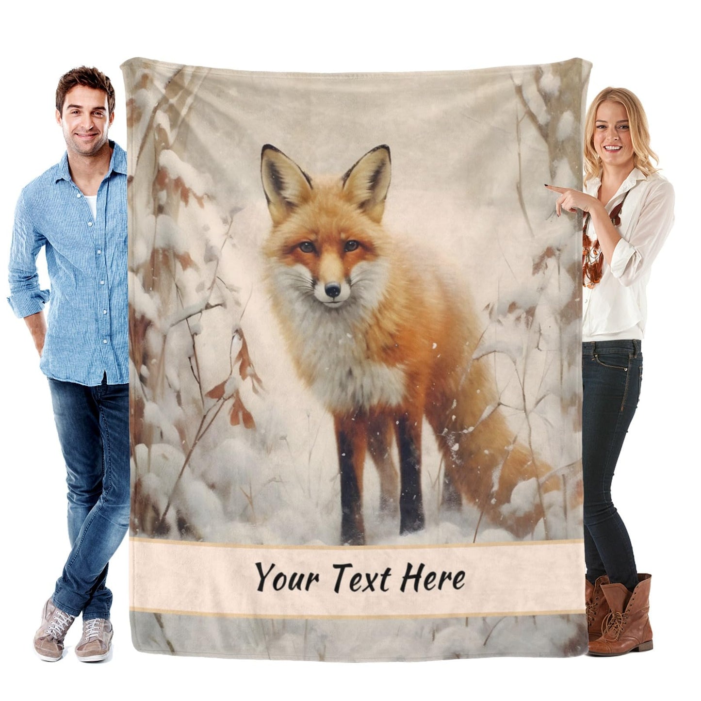CUSPILO Personalized Fox Blankets and Throws, Customizable Blanket with Name for Girl Women, Soft and Comfortable, 50"" x 60""
