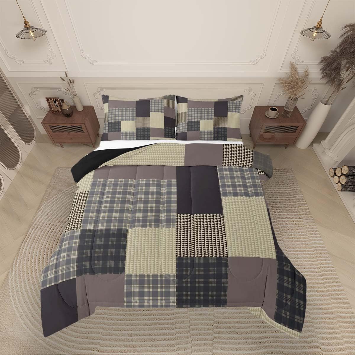 jejeloiu Plaid Comforter Set Queen Size Farmhouse Patchwork Bedding Set for Kids Boys Girls Rustic Lodge Cabin Duvet Quilt Check Checkered Bedroom Decor Microfiber 3 Pcs with 2 Pillow Cases