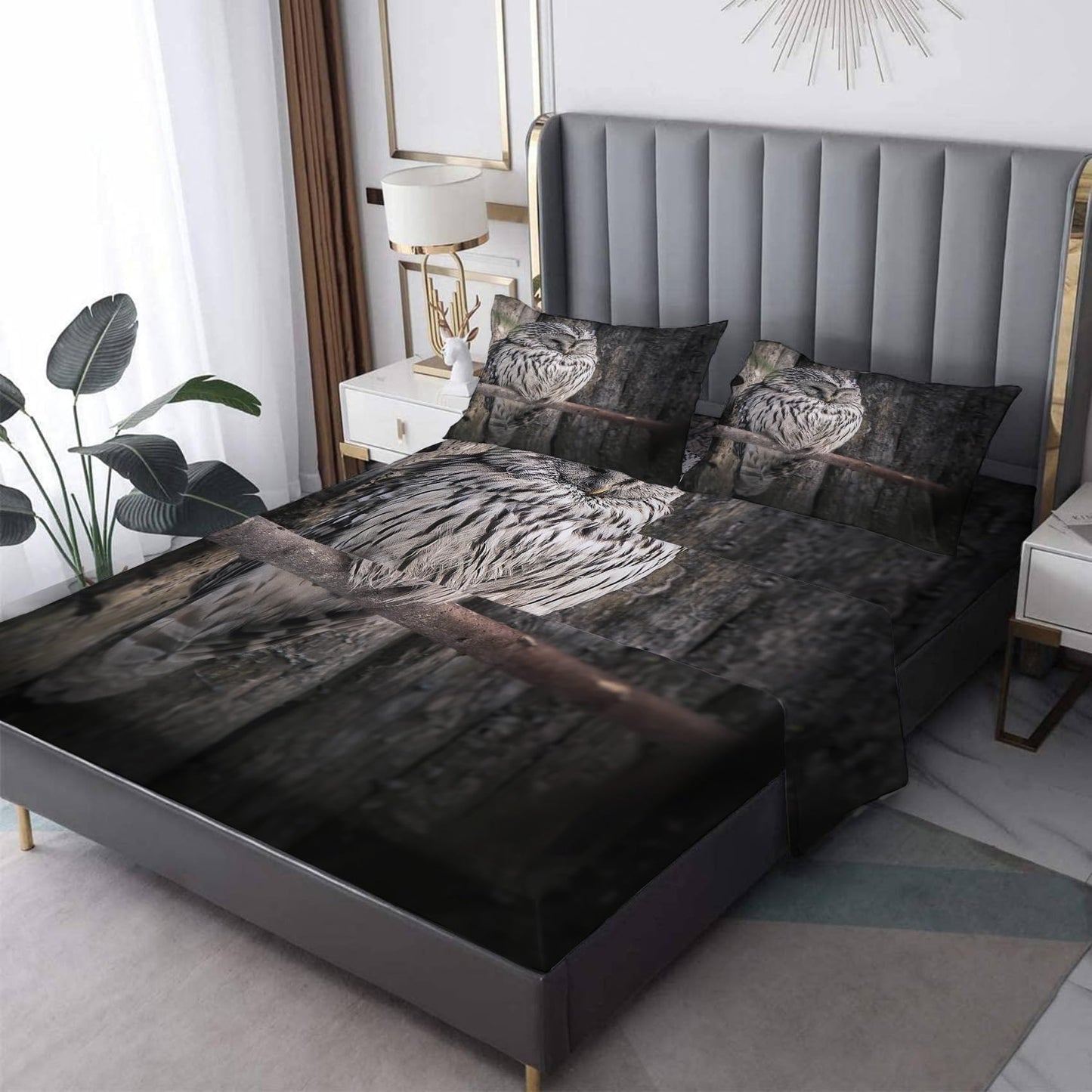THYUNQ Owl Sheets Full Size Bed, 3D Animal Pattern Bedding Sheets & Pillowcases - 16 Inch Deep Pocket, Super Soft Microfiber Printed Sheet Set 4 Piece