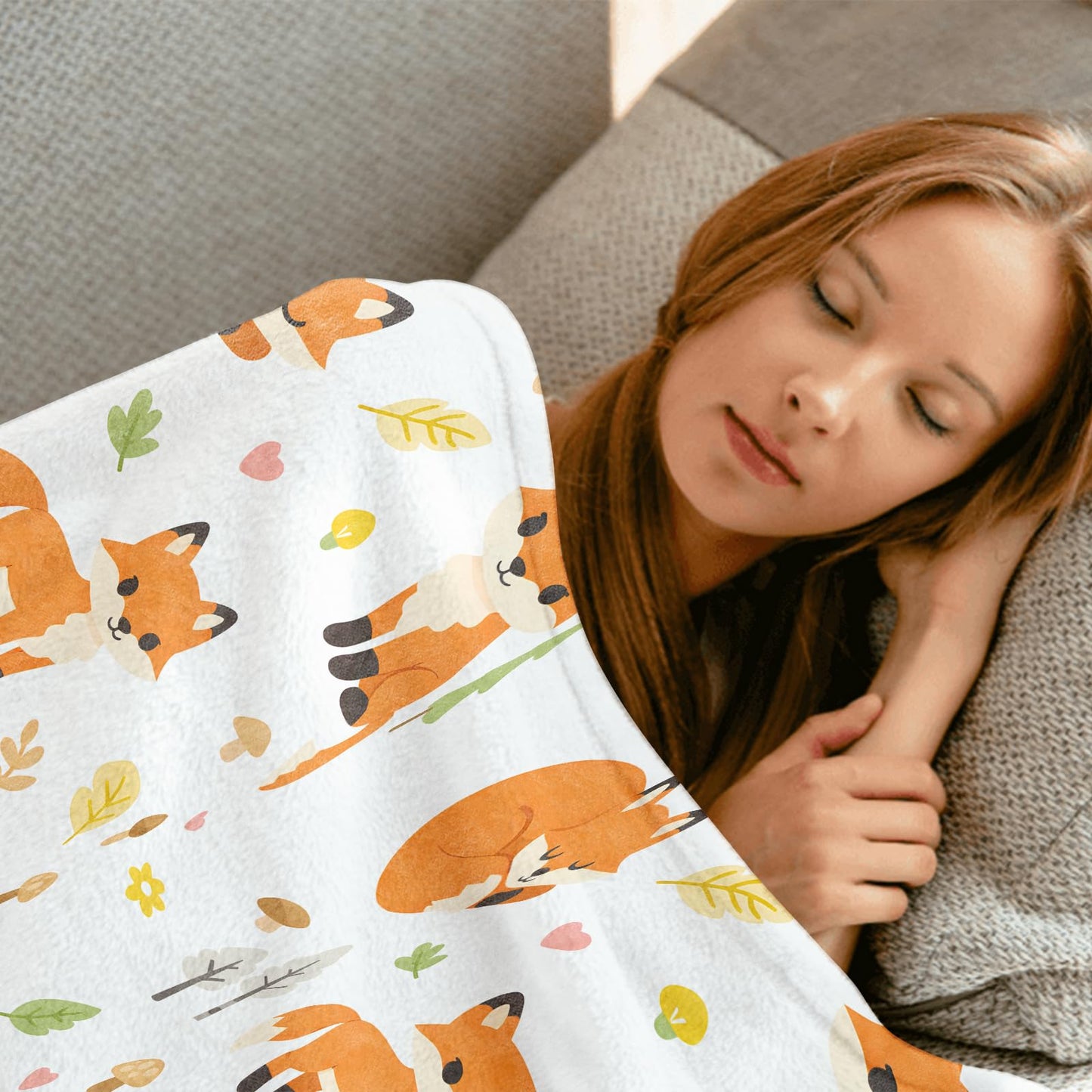 MIEPOS Cute Cartoon Fox Blanket Soft Lightweight, Playful Woodland Animal Style Flannel Throw Blankets for Couch Sofa Camping Office Travel Home Bedroom Decor, Kids Women Gifts 60"X50"