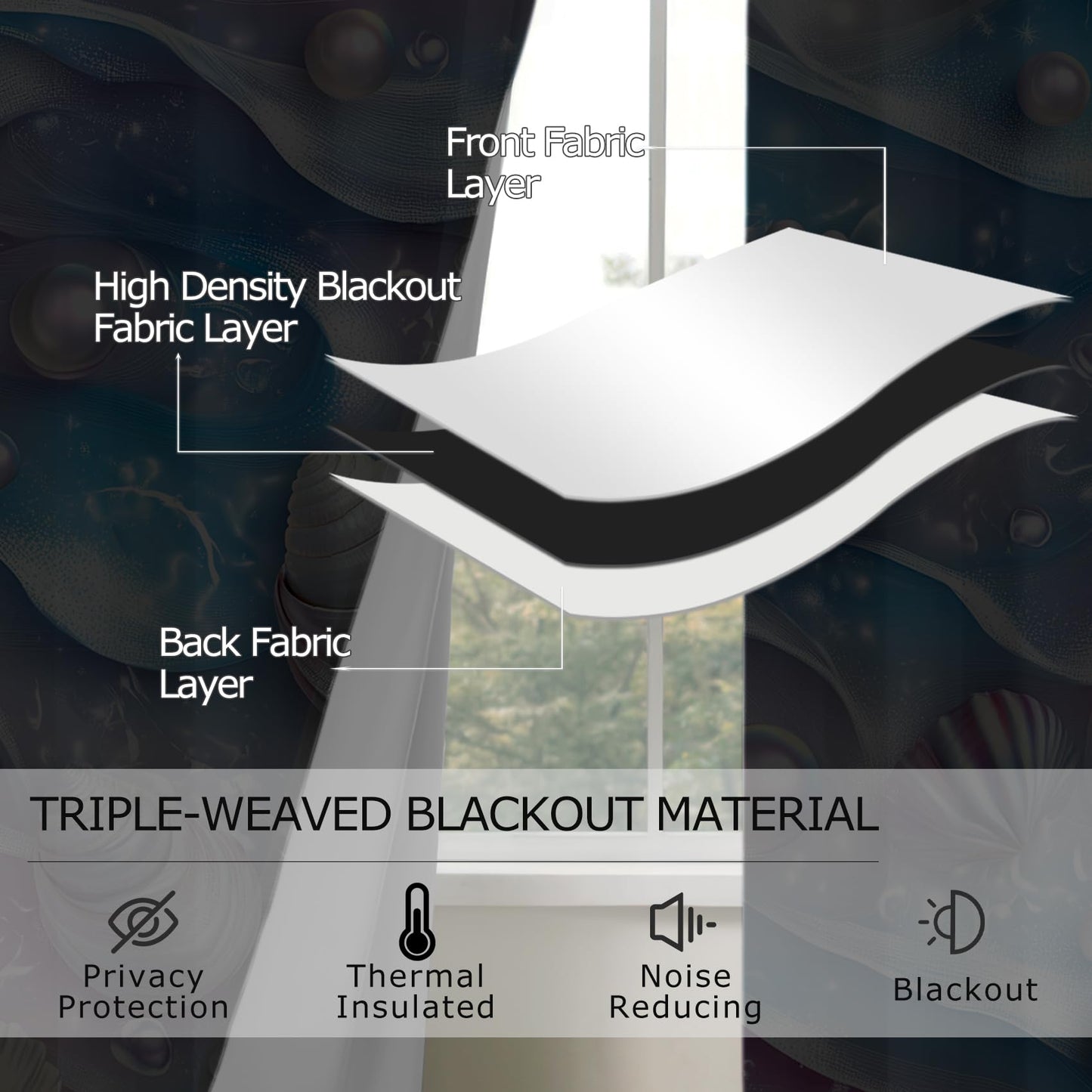 Nautical Blackout Curtains for Bedroom Living Room, Seashell Pastel Ocean Beach Coastal Patterned Window Treatments, Room Darkening Thermal Insulated Grommet Drapes, 45 Inch Curtains 2 Panel Set