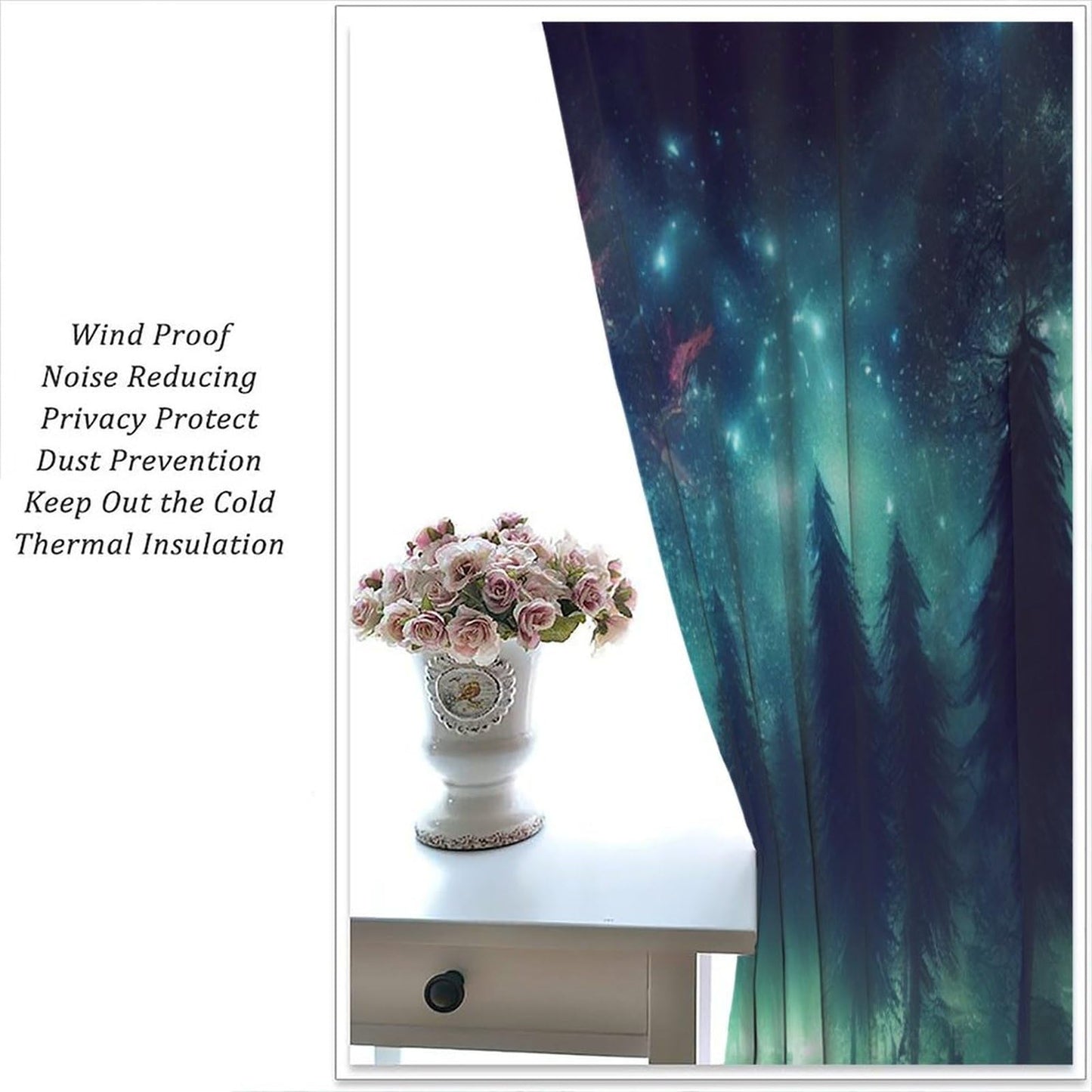 BenYaSong Galaxy Space Blackout Window Curtain Colorful Starry Tree Sky Mountain Misty Forest Fantasy Landscape for Home Kitchen Livingroom Coffee Room Window Curtain 2Panel 42" W X 45" L