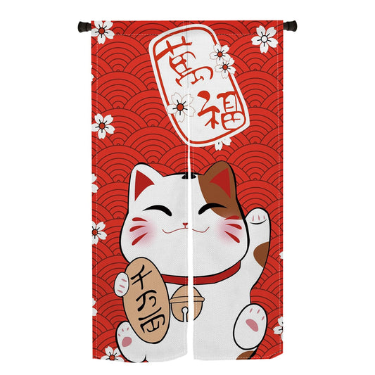 Leowefowa Japanese Noren Long Doorway Curtain Fortune Cat Printed Door Curtain Ukiyoe Window Treatment for Kitchen Bedroom Bathroom Door Divider Decor, 33.5"x 59"