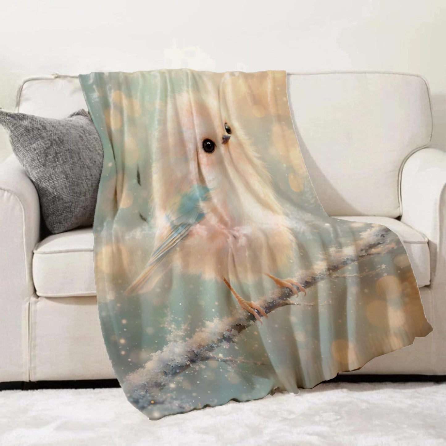 Turamurra Cute Fluffy Bird Throw Blanket Gifts for Kids Women, Bird on Branch Blankets for Couch, Bedroom, Living Room Home Decor, Fuzzy Warm Flannel Plush 50"x60"