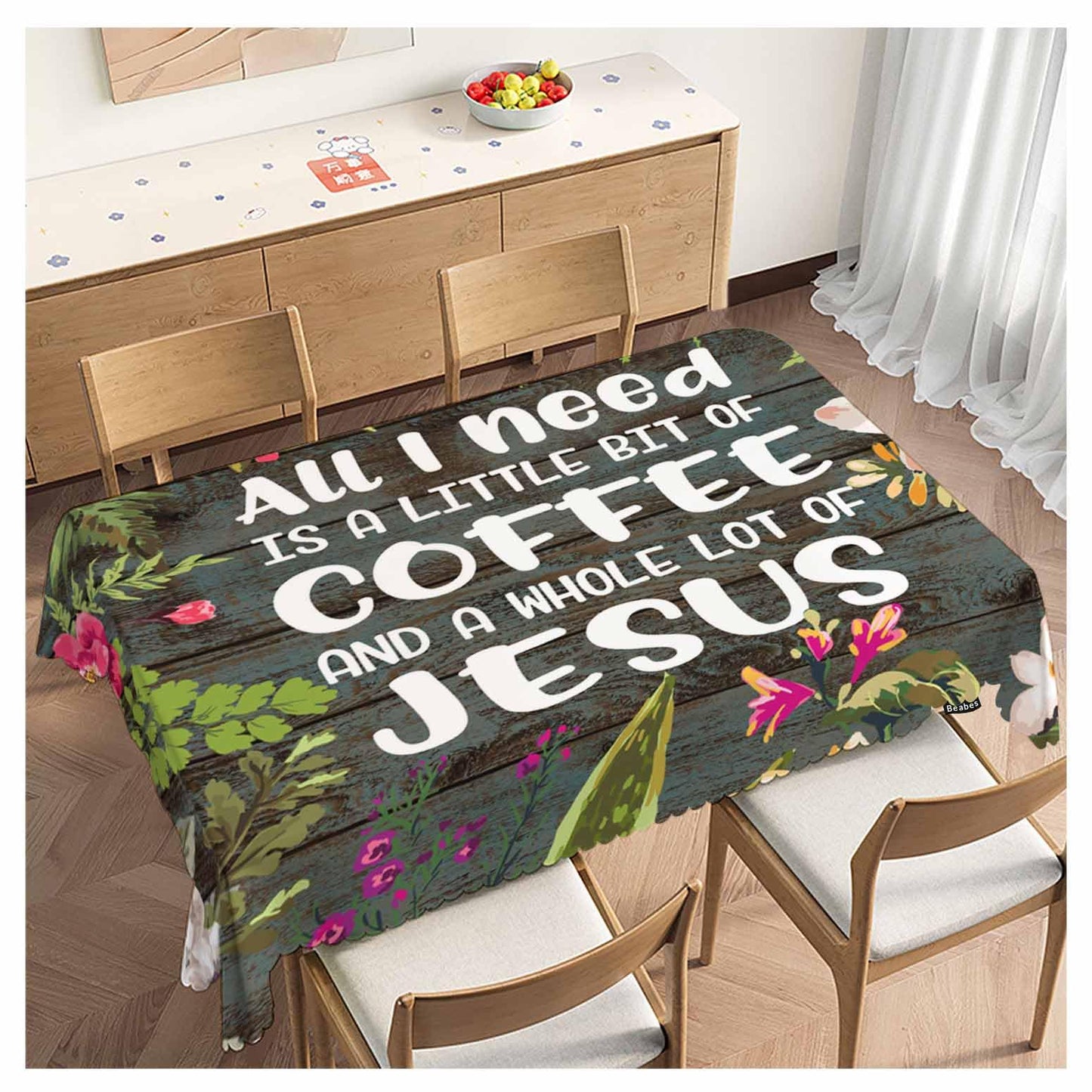 Beabes Bible Quote Decorative Tablecloth, Christian Verse Kitchen Table Cover Oblong 52"X70" Tablecloths Dining Table Cloth Buffet Parties Patio and Camping All I Need is A Whole Lot of Jesus
