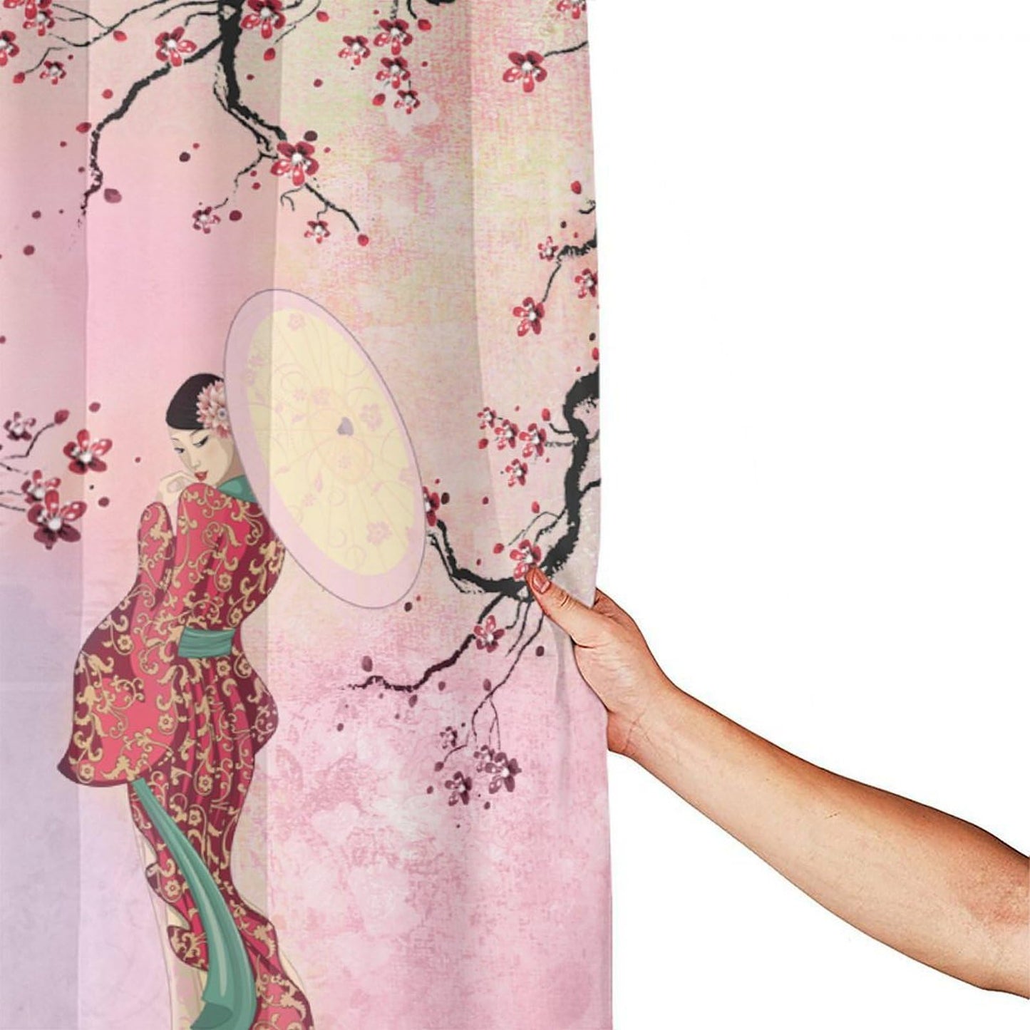 DDCBNS Japanese Geisha Shower Curtains,Asian Style Red Plum Blossom Ink Painting Shower Curtain for Bathroom Decor Asia Oriental Theme Fabric Waterproof Upholstery Hook 66x72inch