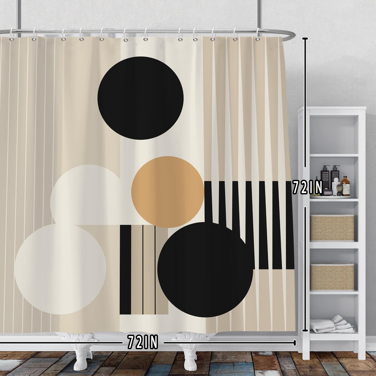 Baocicoo Boho Mid Century Shower Curtain Sets Beige and White Striped Minimalist Shower Curtain for Bathroom Bathtub Hostel Hotel Decorations Waterproof Curtain for Bathroom with Hooks 72x72 Inches