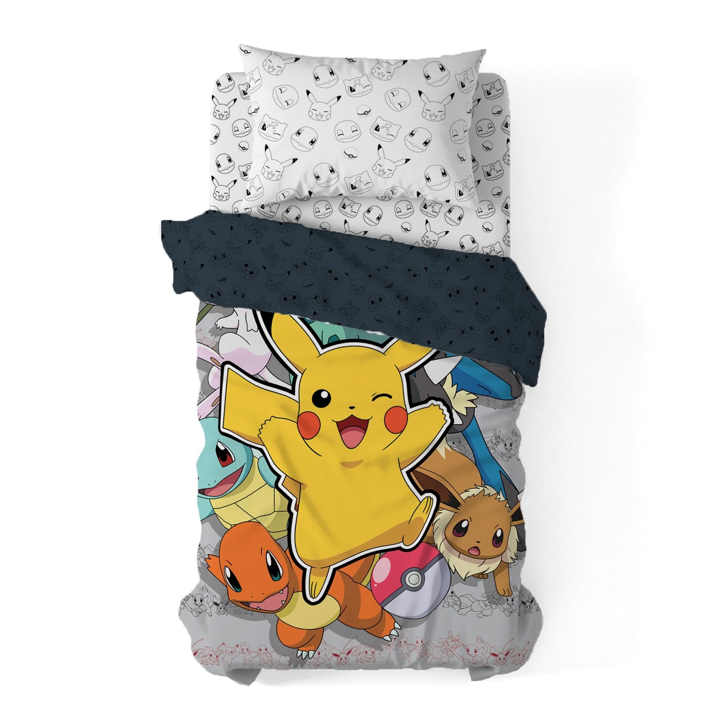 Northwest Pokemon Battle Squad Twin Size Bed in a Bag Set, Pikachu Charmander Squirtle Eevee, Kids Boys Girls Bedding Comforter Sheets