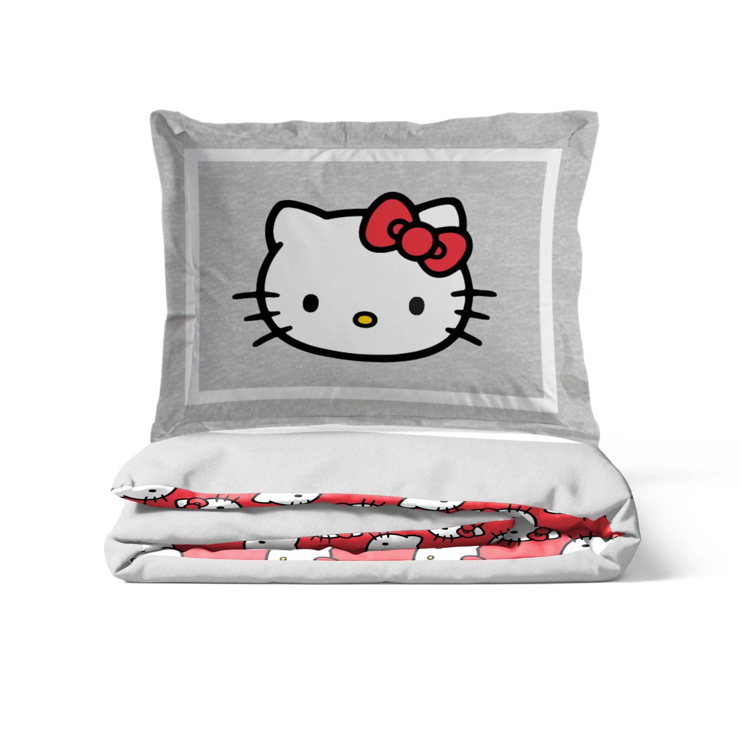 Jay Franco Duvet Cover Set – 2 Piece Comforter Cover and Sham Set, Super Soft Cozy Bedding (Insert Not Included) Grey - Hello Kitty, Twin