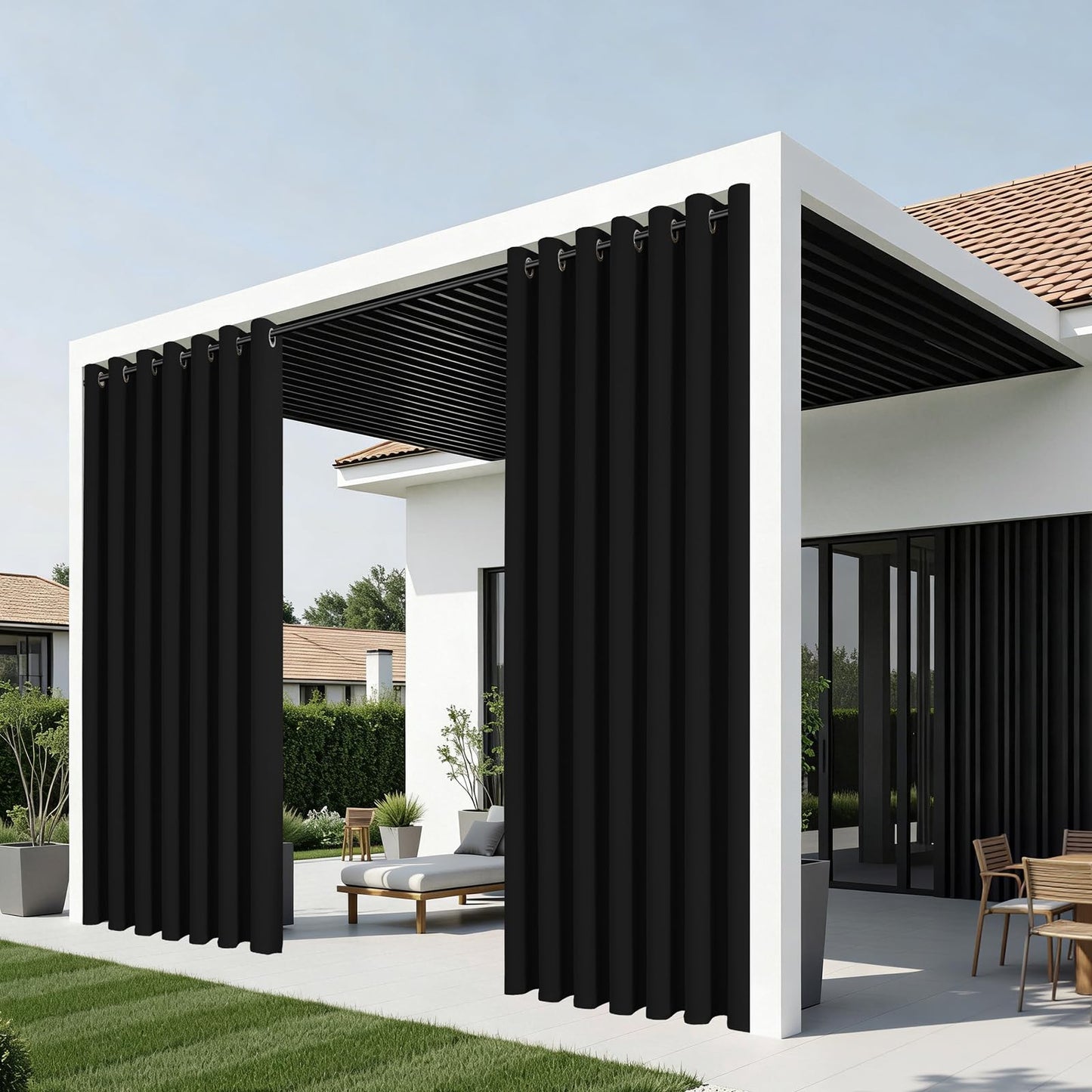 Joydeco Blackout Patio Sliding Door Curtains 84 Inches Long, Grommet Privacy Room Divider Curtains, Extra Wide Thermal Blackout Drapes for Bedroom Living Room (Black, 100Wx84L, 1 Panel)