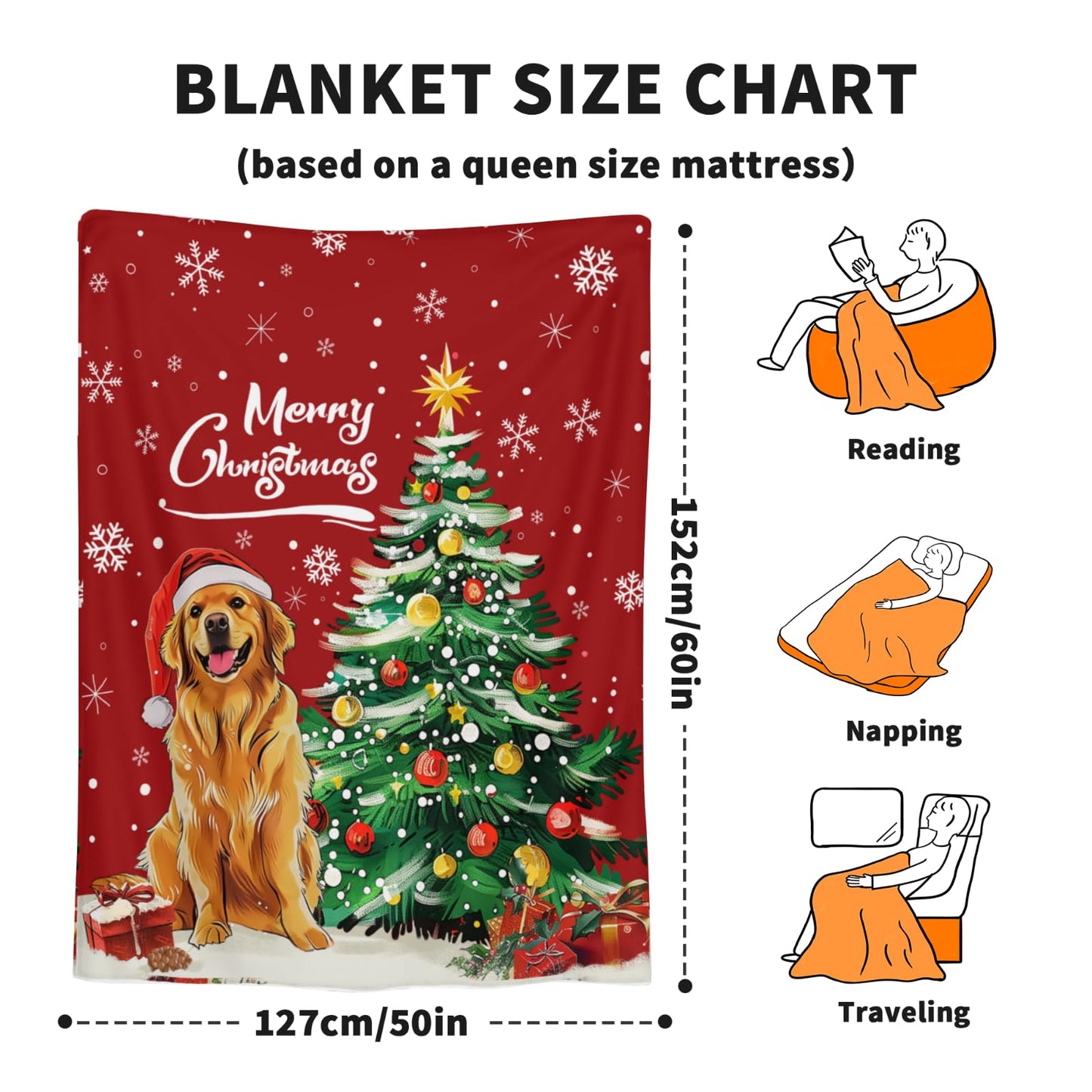 Christma Dog Throw Blanket 50 x 60 Inch Xmas Tree Bells Snow Snowflakes Soft Cozy Flannel Blanket Home Seasonal Decor Winter Gift Blanket for Living Room Sofa