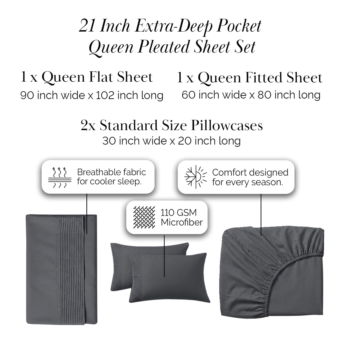 Southshore Fine Living, Inc. Queen Bed Sheets deep Pocket Set with 21" Deep Queen Fitted Sheet, Pillow Cases Standard Set of 2 | Hotel Luxury Quality | Easy Care Microfiber Sheets | Slate
