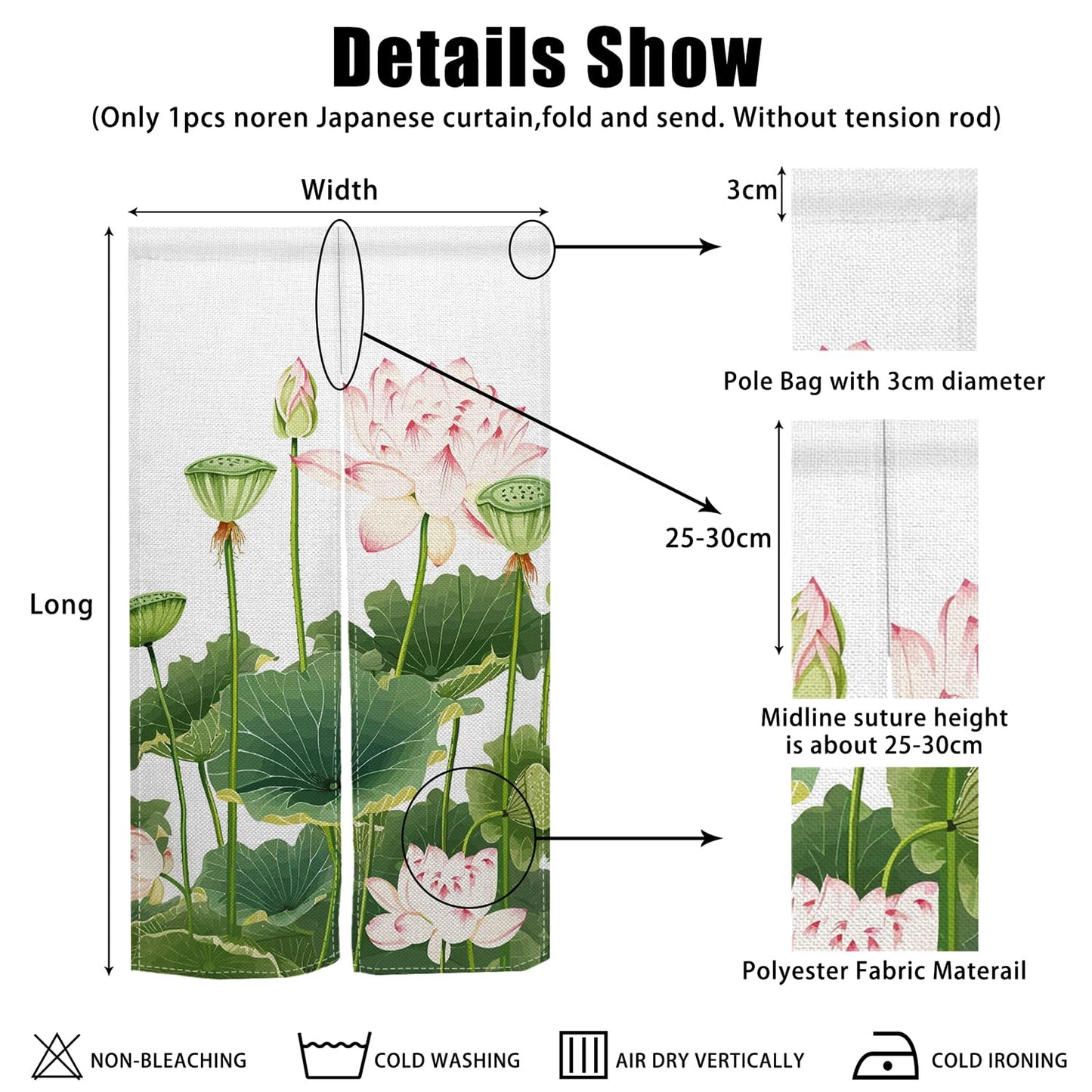 XMJJKUF Noren Japanese Doorway Curtain Chinese Traditional Lotus Printed Style Door Curtain Feng Shui Tapestry Window Bedroom Partition Kithchen Bathroom Door Decor,33.5"x 59"