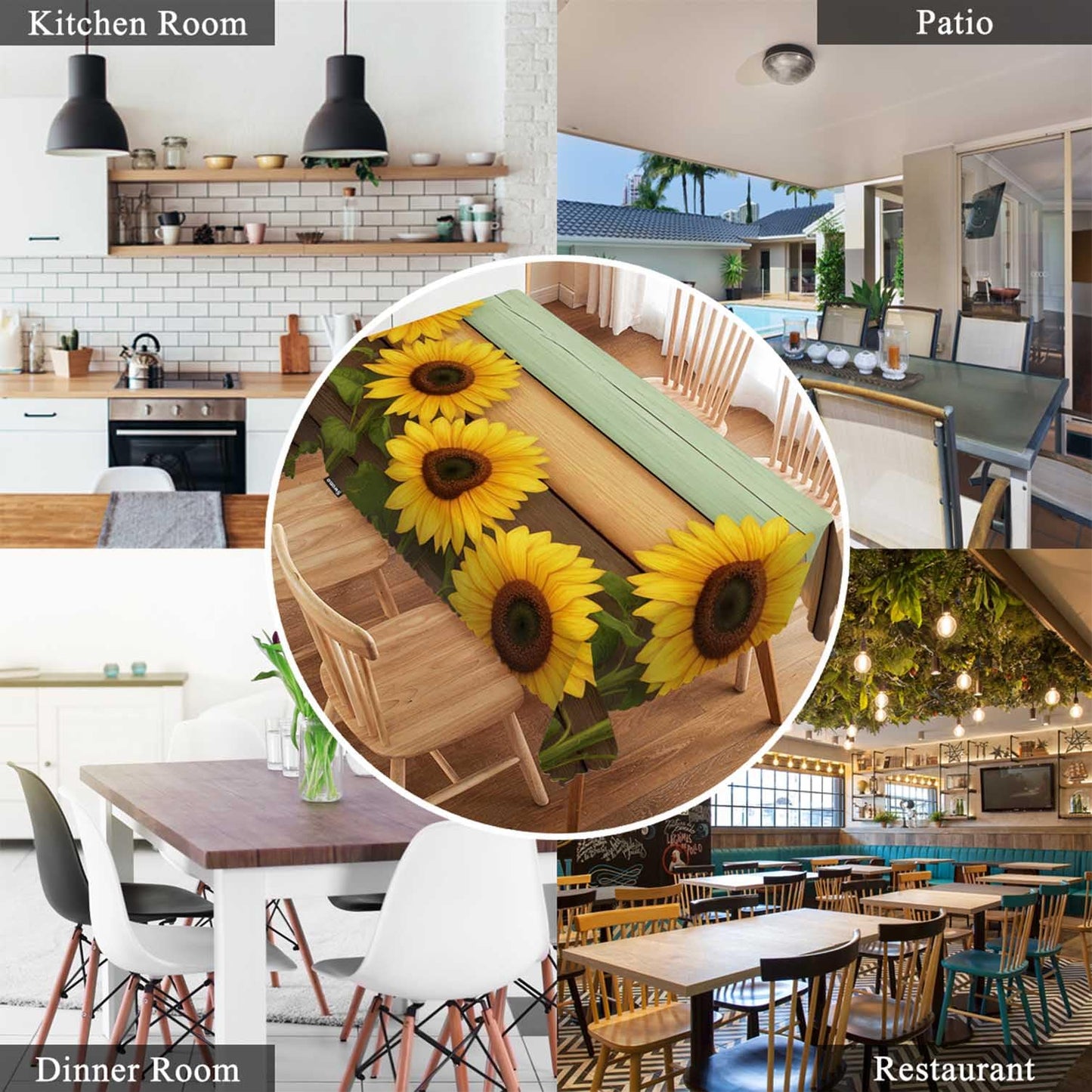 Swono Rectangle Tablecloth Sunflower Table Cover 52x70 Inch Retro Sunflowers On Wooden Board Table Cloth for Rectangle Tables Decorative Tablecloth for Dining Party Camping BBQ