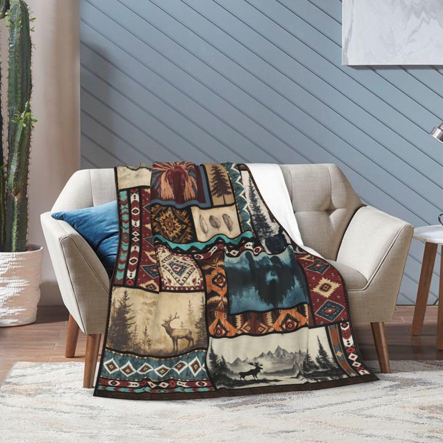 Cabin Western Throw Blanket Native Blankets Fleece Plush Flannel Super Soft Cozy Warm Lightweight Indian Southwestern Decor Gifts for Boys Girls Kids Adults Men Women 40" x 50"
