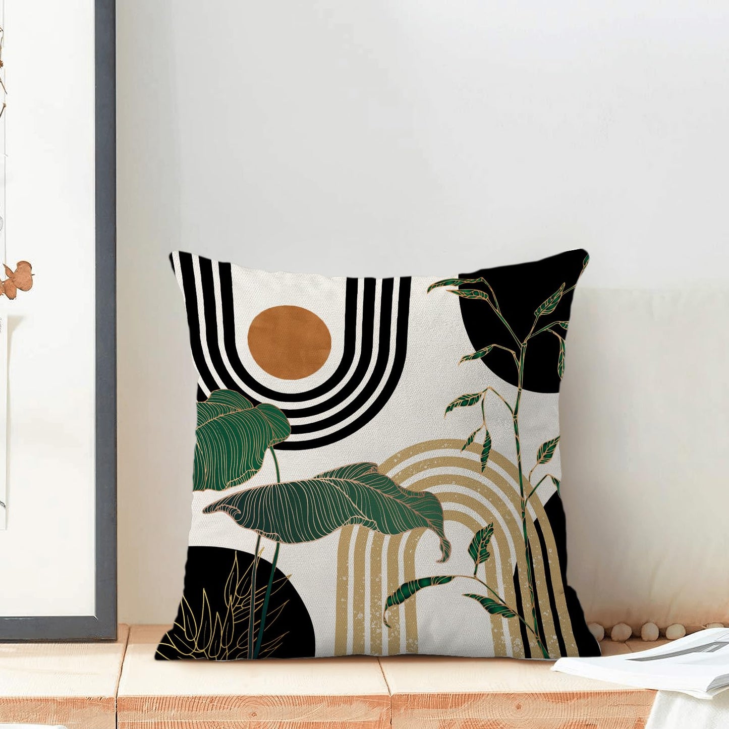 BETGINY Black Green Orange Boho Pillow Covers 18x18 Inch 2 Pcs,Tropical Leaf Summer Outdoor Decorative Throw Pillows,Mid Century Abstract Farmhouse Decor Pillowcase Linen Cushion Cover for Couch Sofa