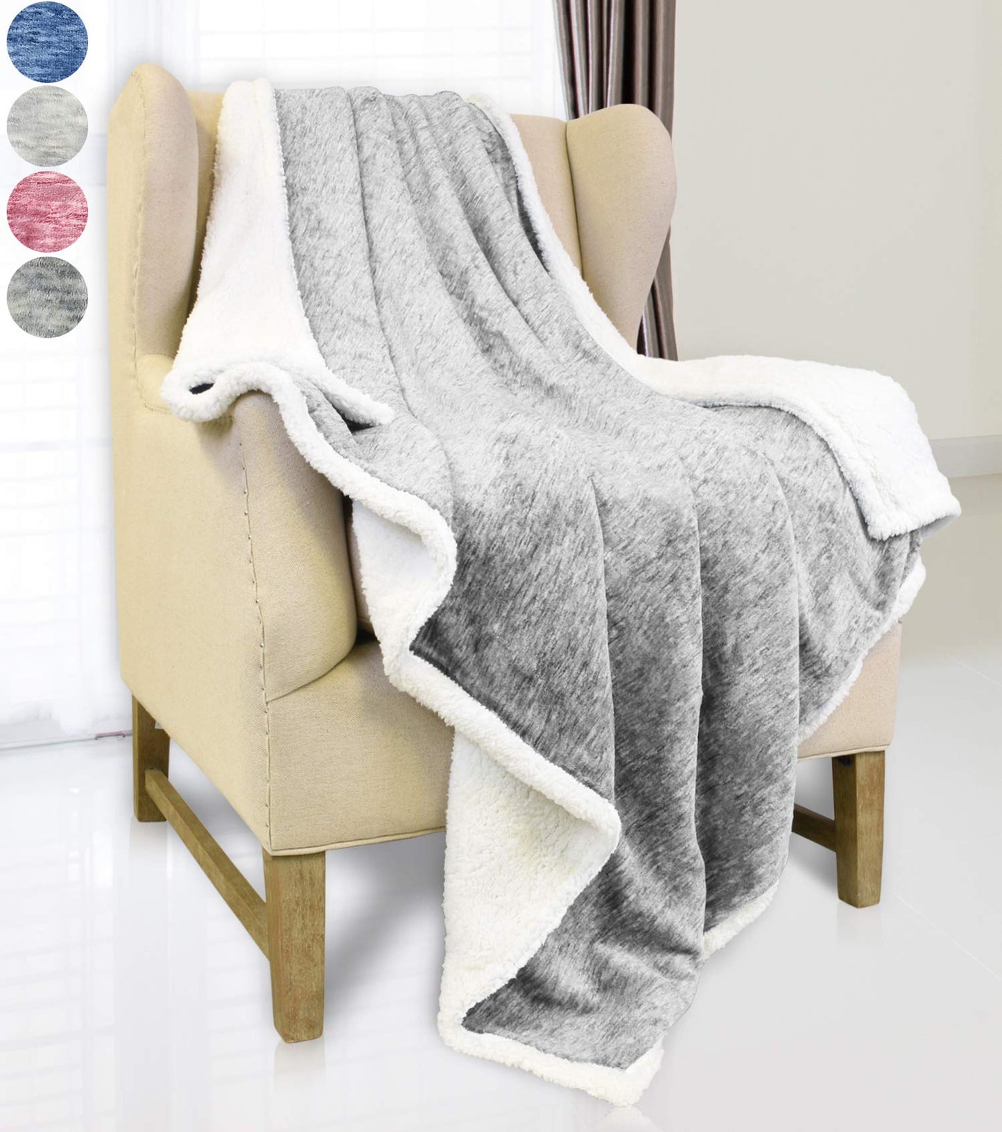 Catalonia Grey Sherpa Throw Blanket, Super Soft Fluffy Fuzzy Comfy Velvet Plush Fleece TV Blankets Throws for Sofa Couch Bed, Valentine's Day Gifts for Adults Child, 50"x60", Melange